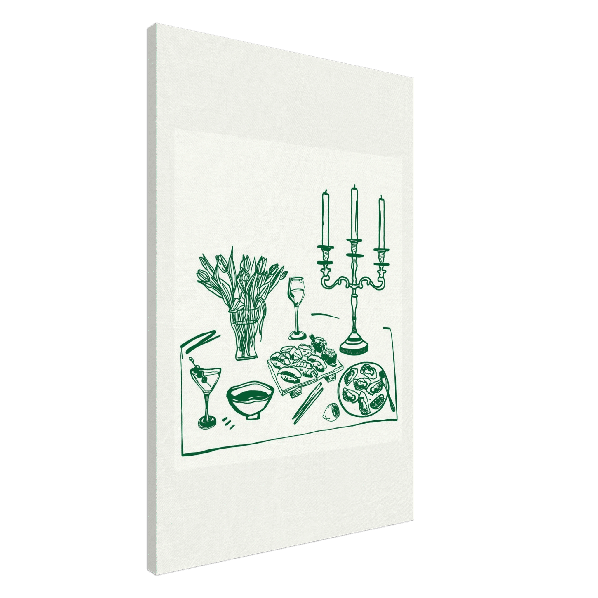 Fine Dining Table Print | Green Line Art Kitchen Wall Art | Elegant Dining Room Poster - Evergreen Posters