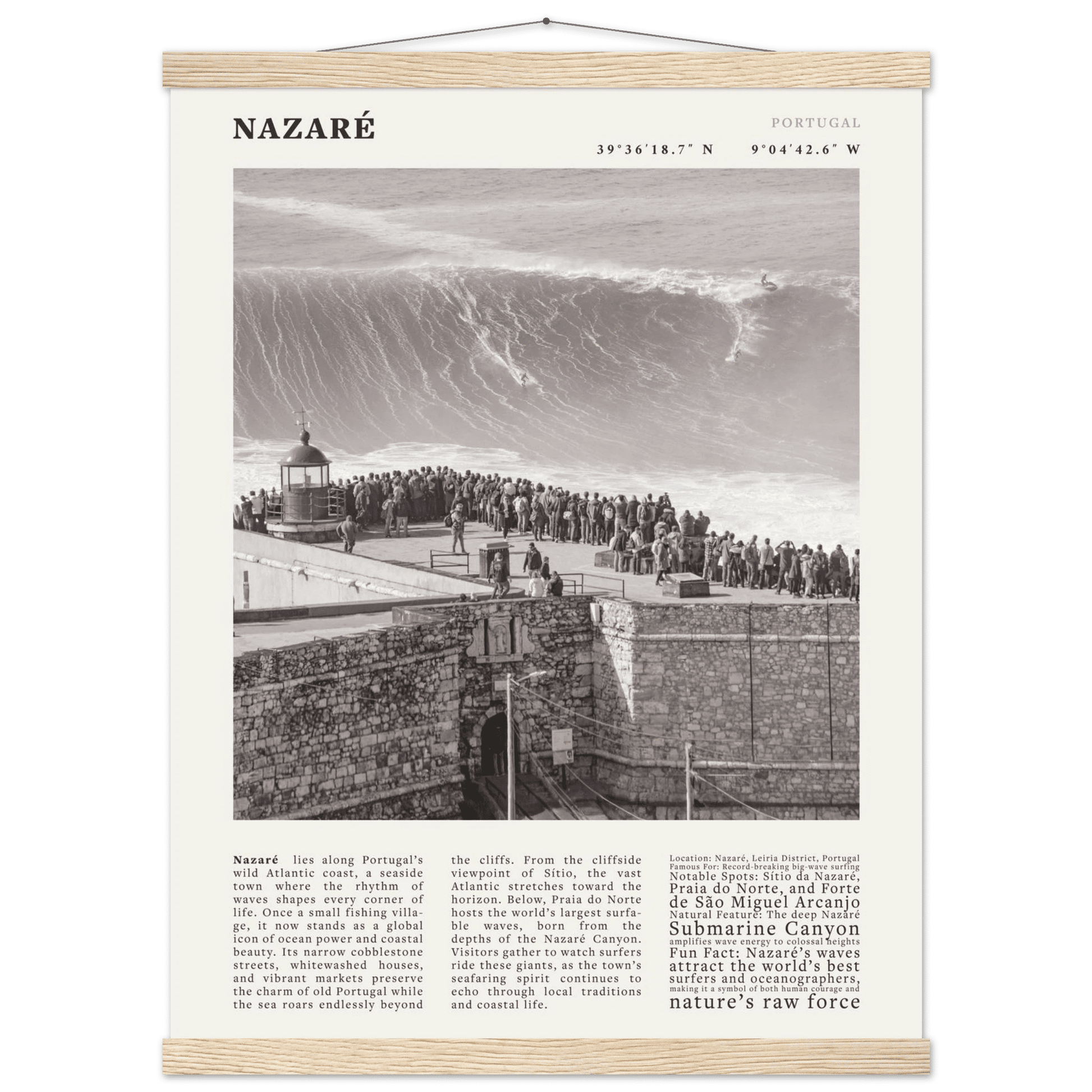 Nazaré Portugal Poster Black and White – Vintage Big Waves Surf Print (Digital & Printed Options) - Evergreen Posters
