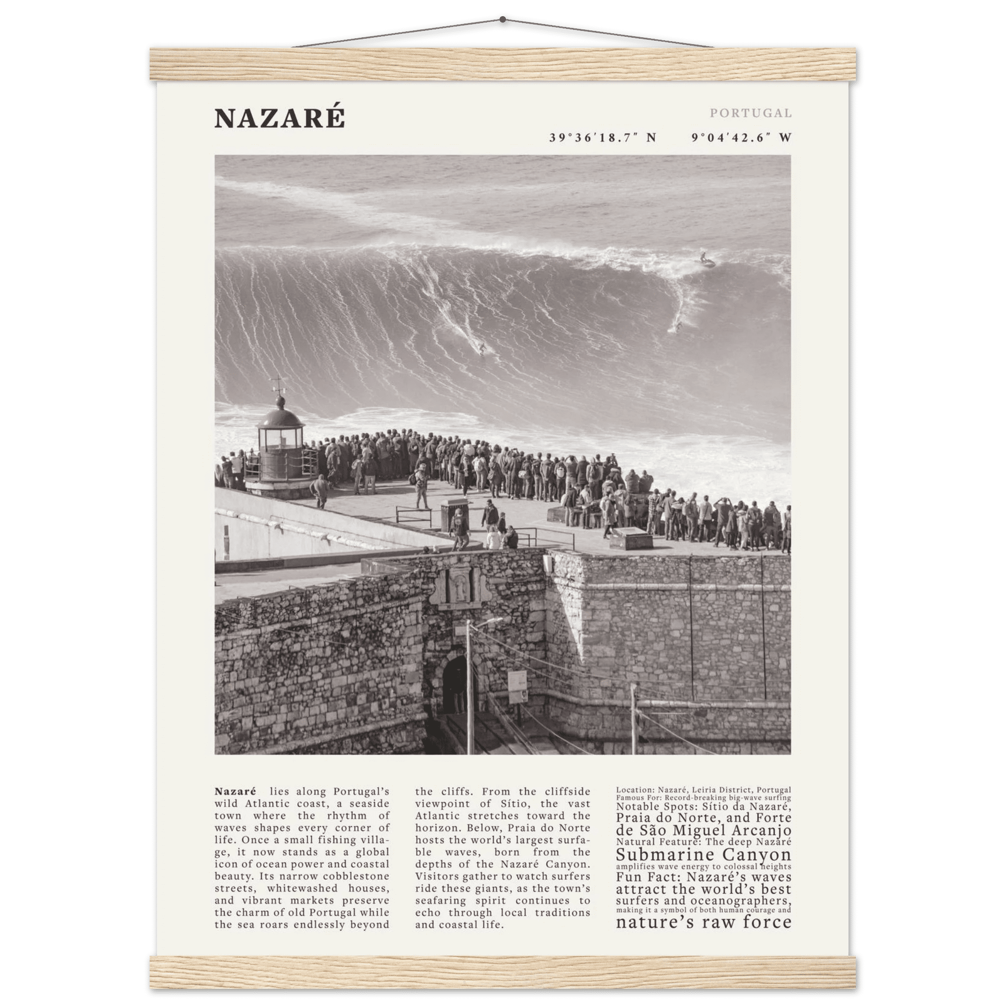 Nazaré Portugal Poster Black and White – Vintage Big Waves Surf Print (Digital & Printed Options) - Evergreen Posters