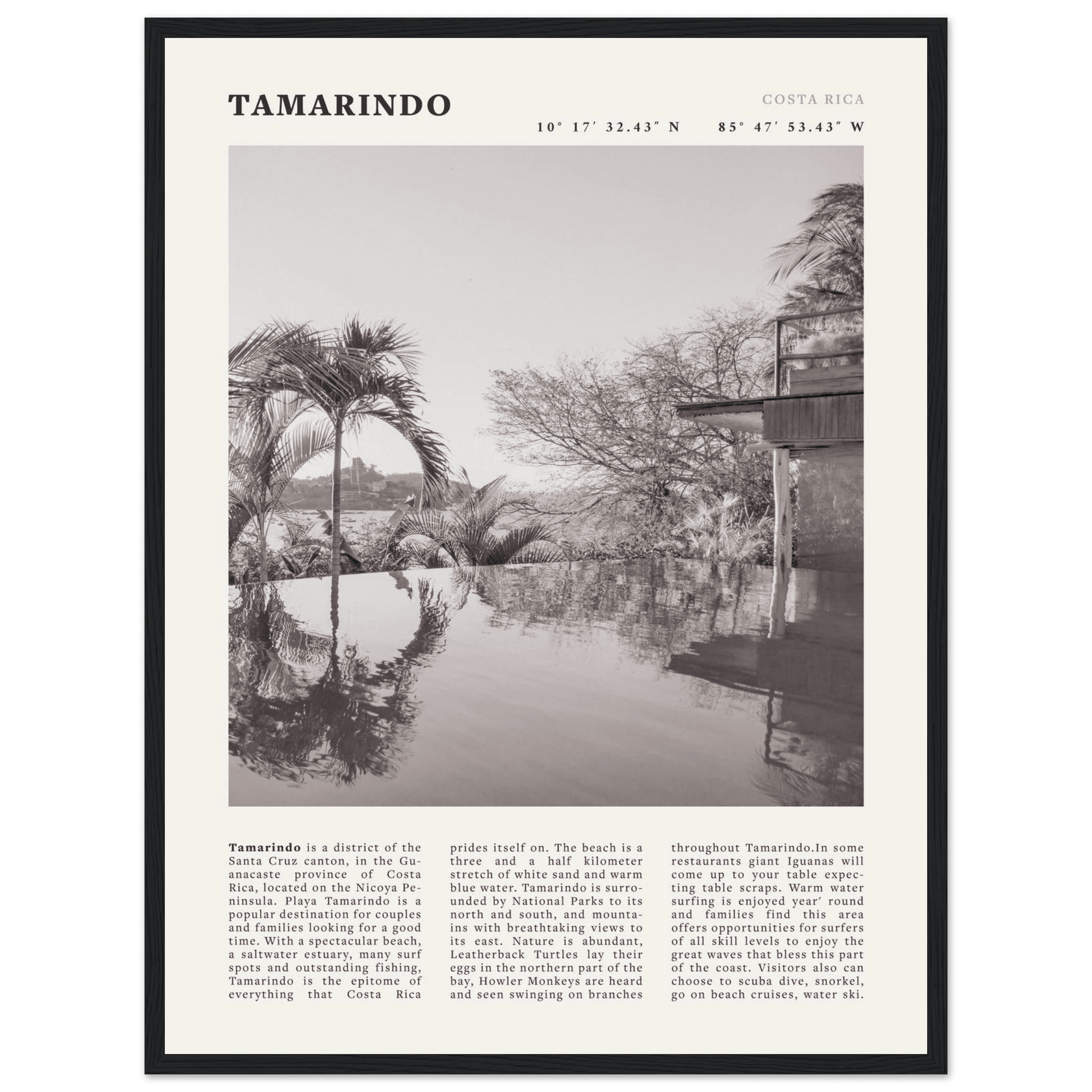 Tamarindo Poster | Black & White Costa Rica Beach Wall Art | Surf Travel Print - Evergreen Posters