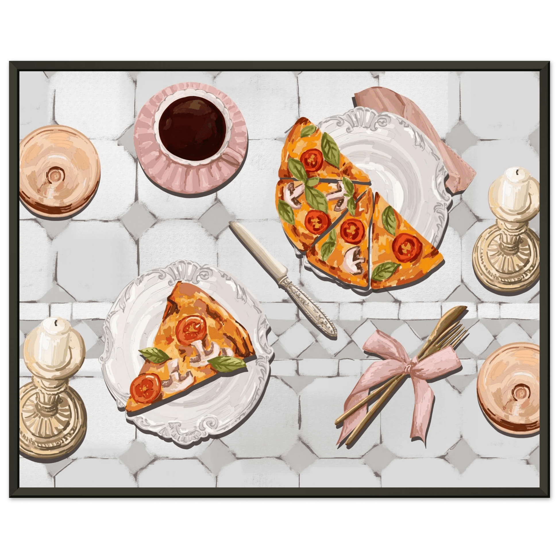 Pizza & Tea Kitchen Poster | Horizontal Food Wall Art | Italian Dining Room Print - Evergreen Posters