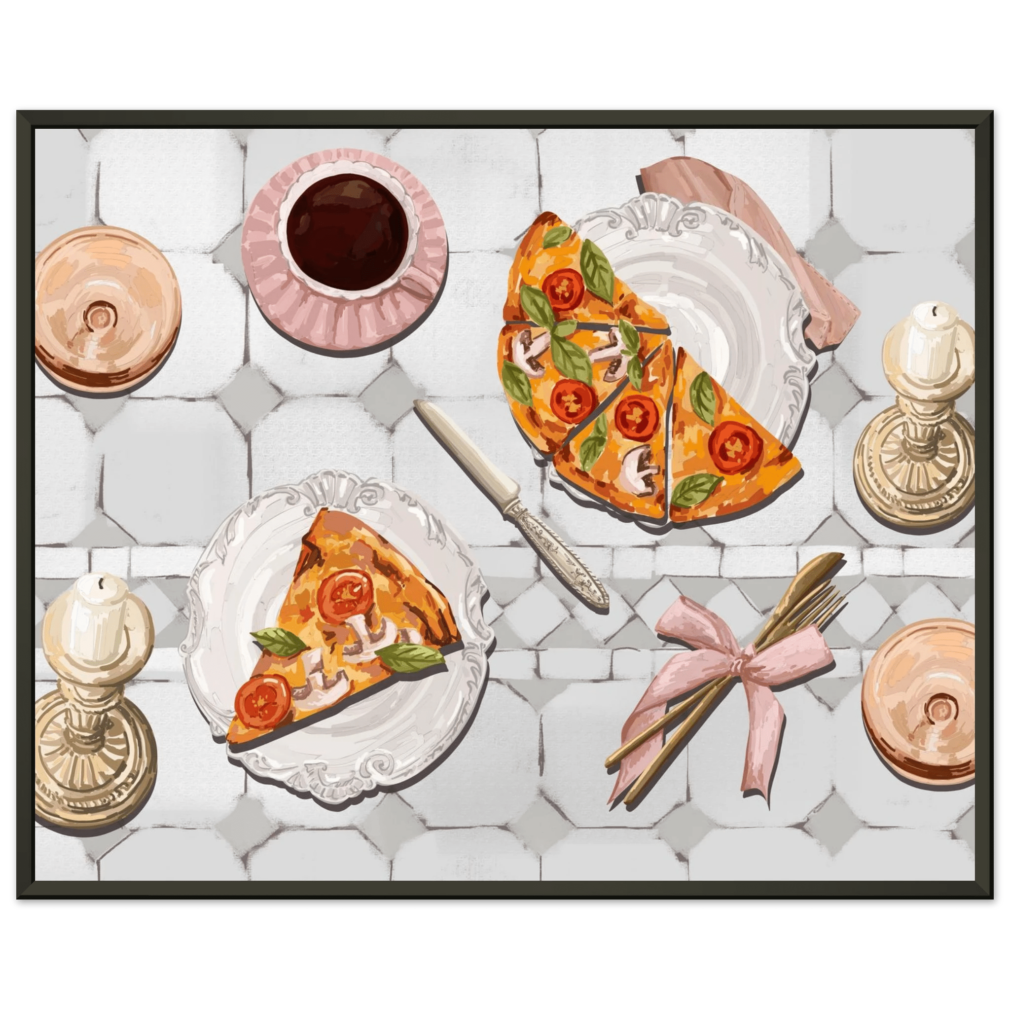 Pizza & Tea Kitchen Poster | Horizontal Food Wall Art | Italian Dining Room Print - Evergreen Posters