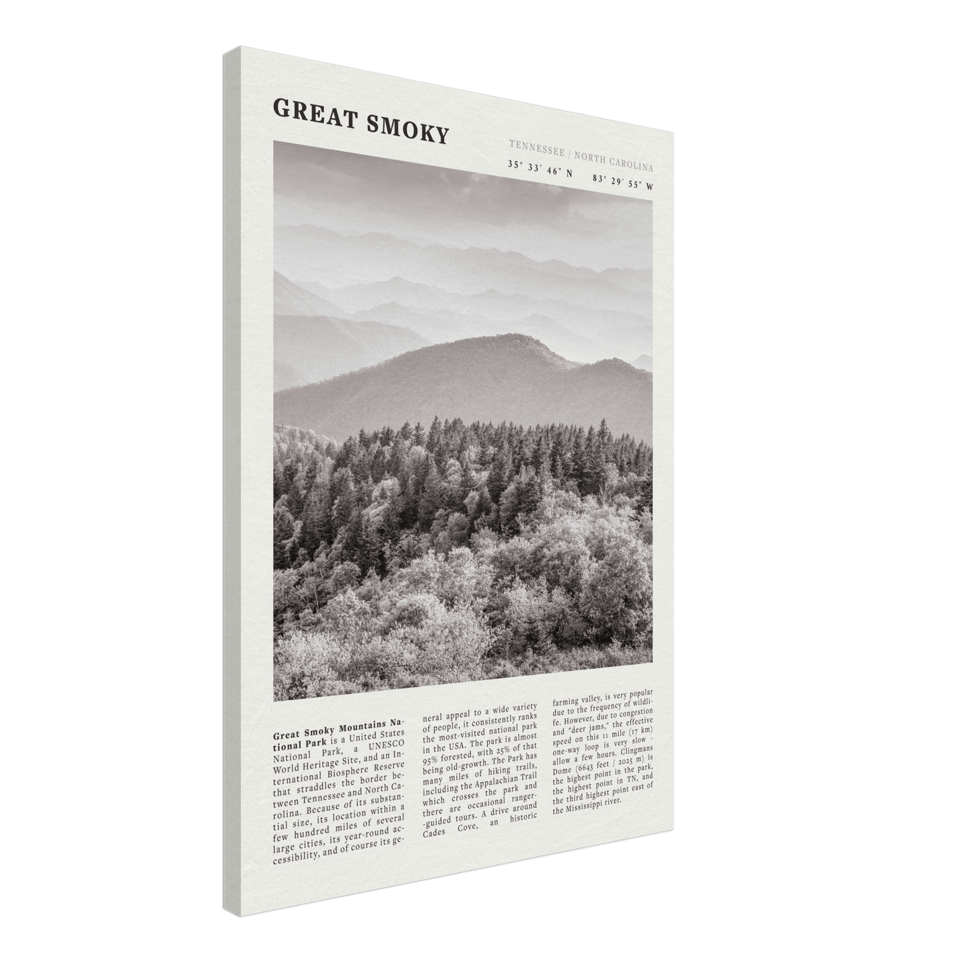 Great Smoky Mountains Poster | Black & White National Park Wall Art | Tennessee Print - Evergreen Posters