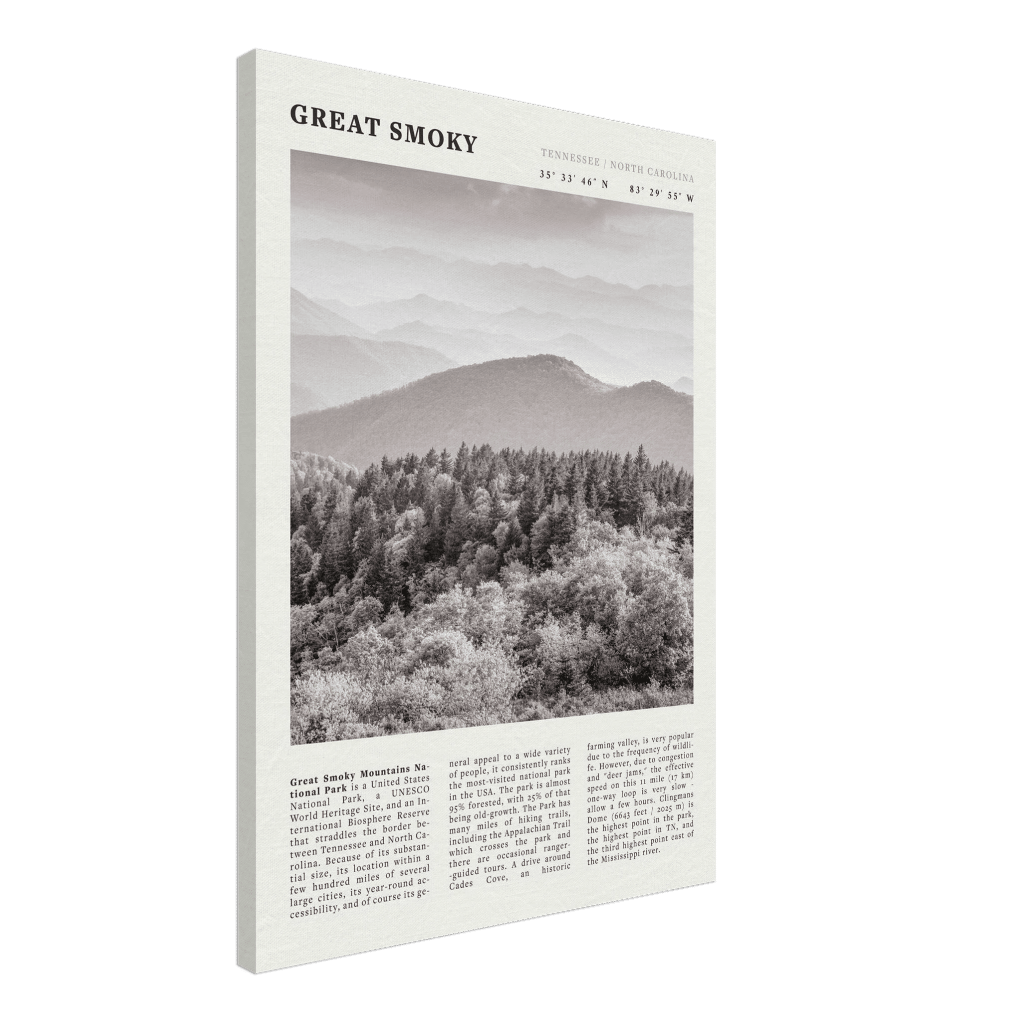 Great Smoky Mountains Poster | Black & White National Park Wall Art | Tennessee Print - Evergreen Posters