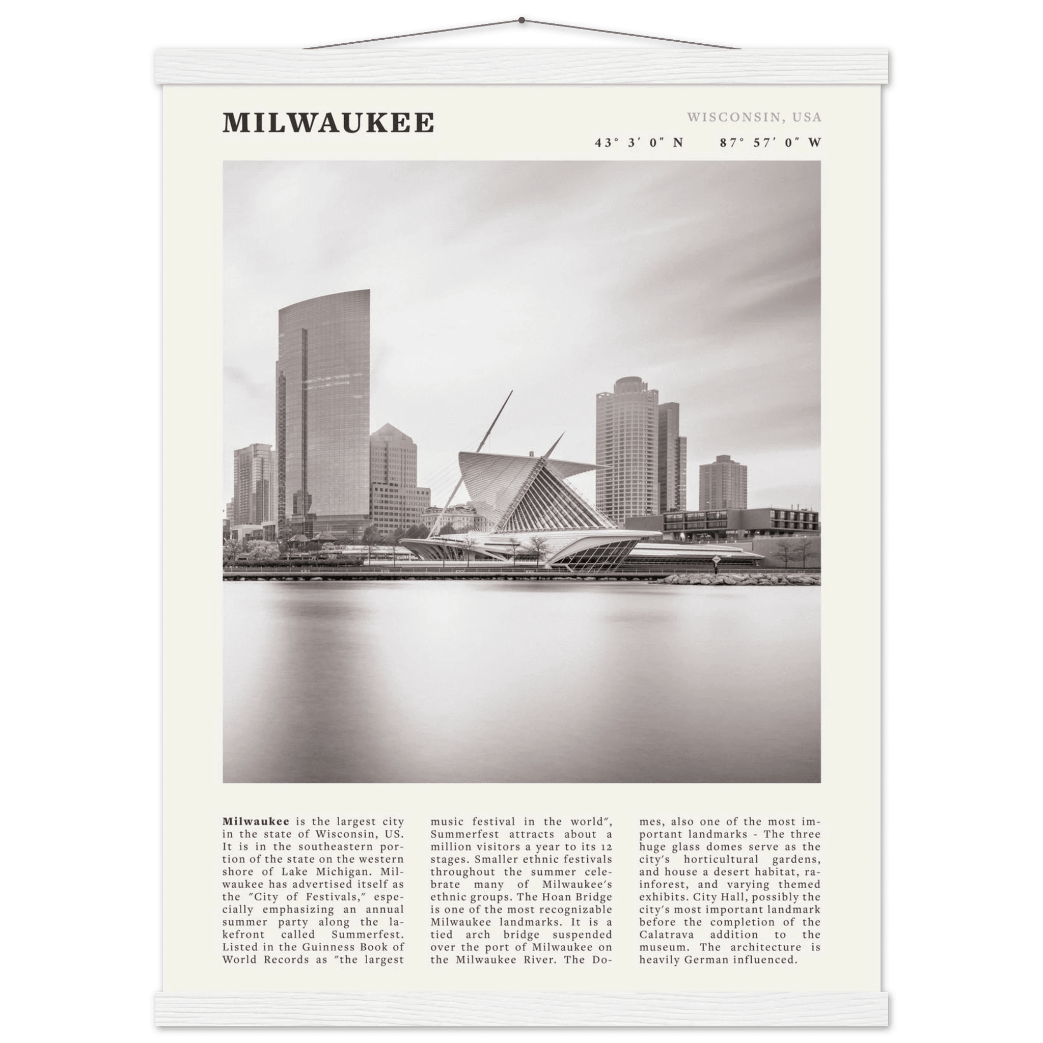 Milwaukee Poster | Black & White Wisconsin City Wall Art | USA Travel Print - Evergreen Posters
