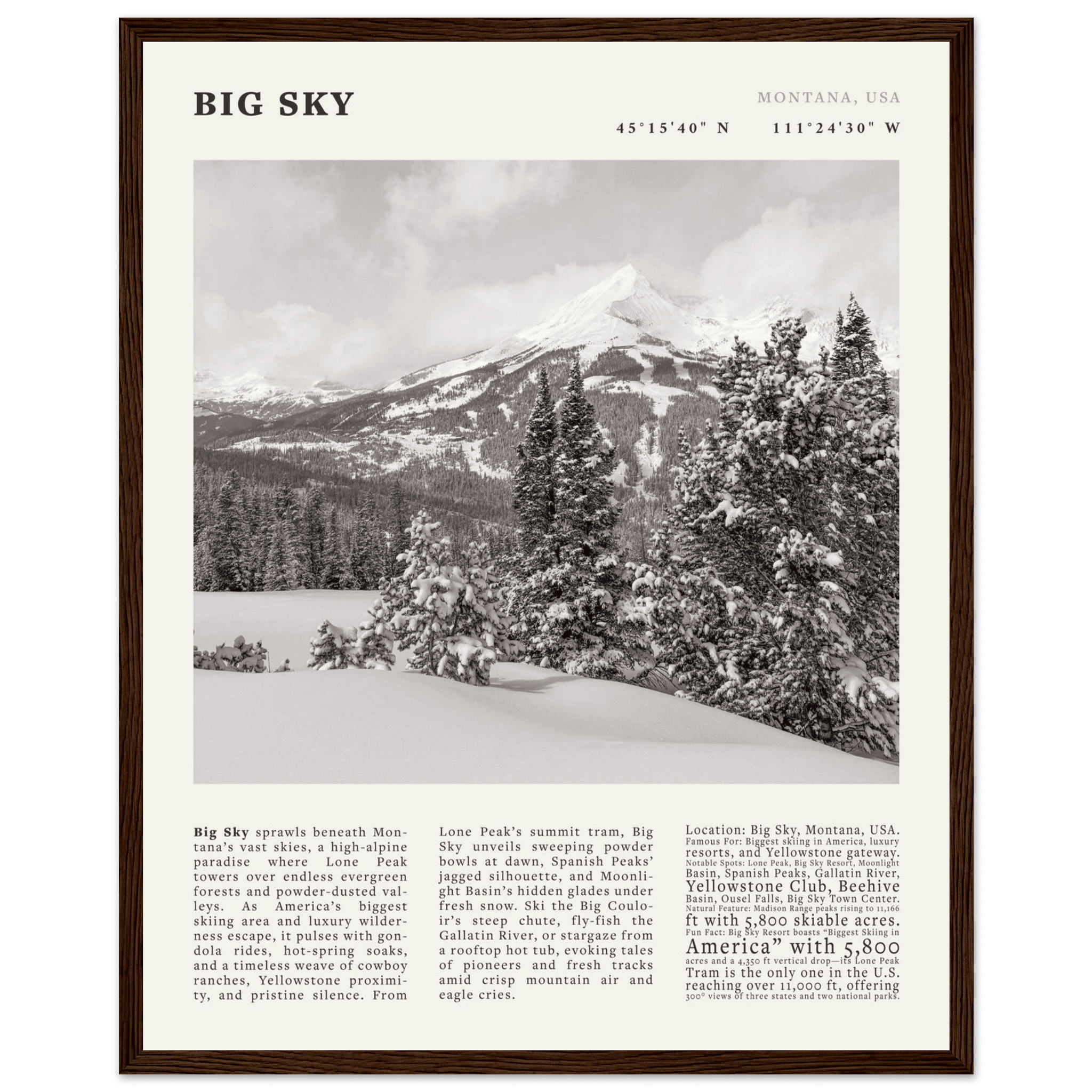 Big Sky Montana Poster Black and White – Vintage Lone Peak Ski Resort Print (Digital & Printed Options) - Evergreen Posters