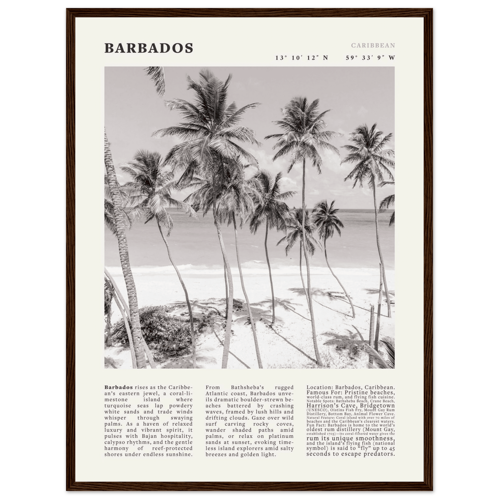 Barbados Poster Black and White – Vintage Caribbean Palm Beach Print (Digital & Printed Options) - Evergreen Posters
