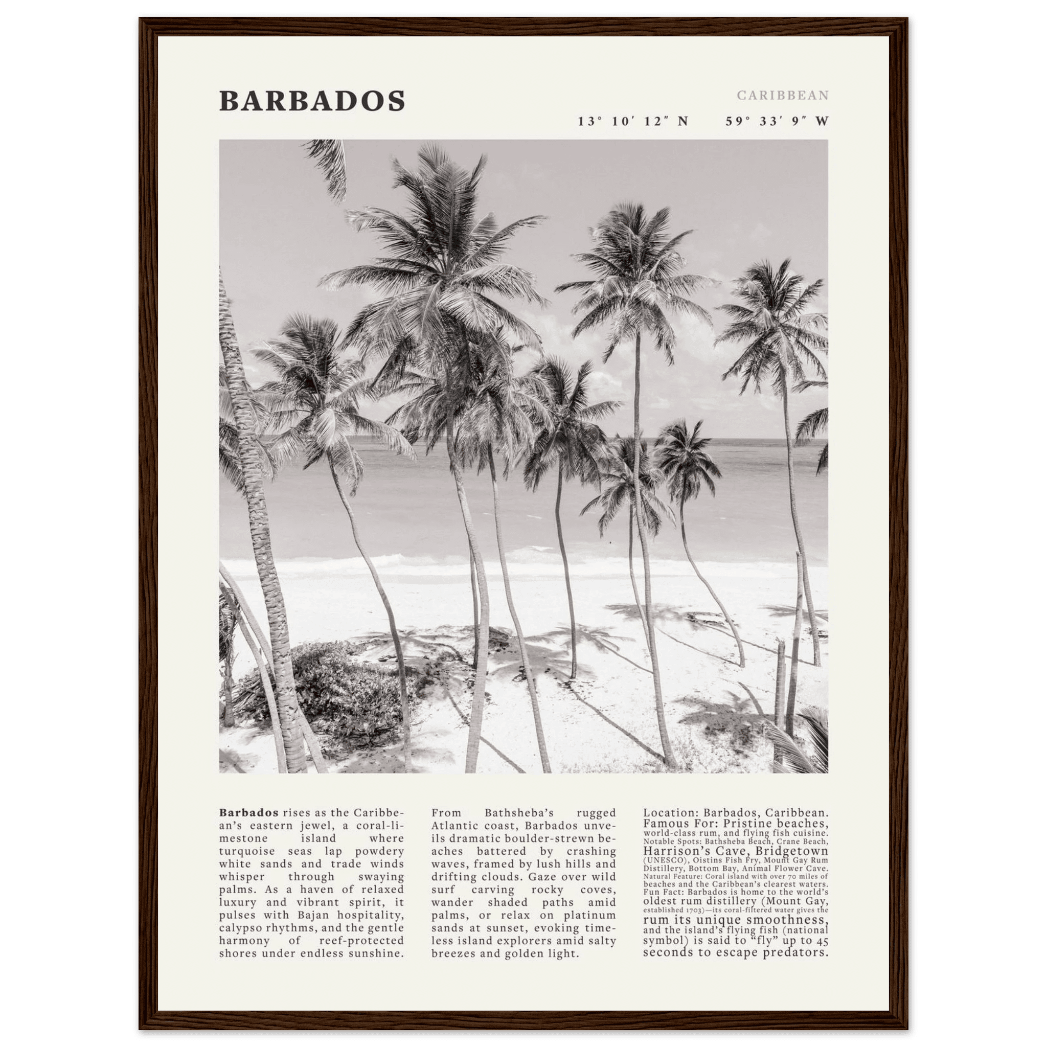Barbados Poster Black and White – Vintage Caribbean Palm Beach Print (Digital & Printed Options) - Evergreen Posters