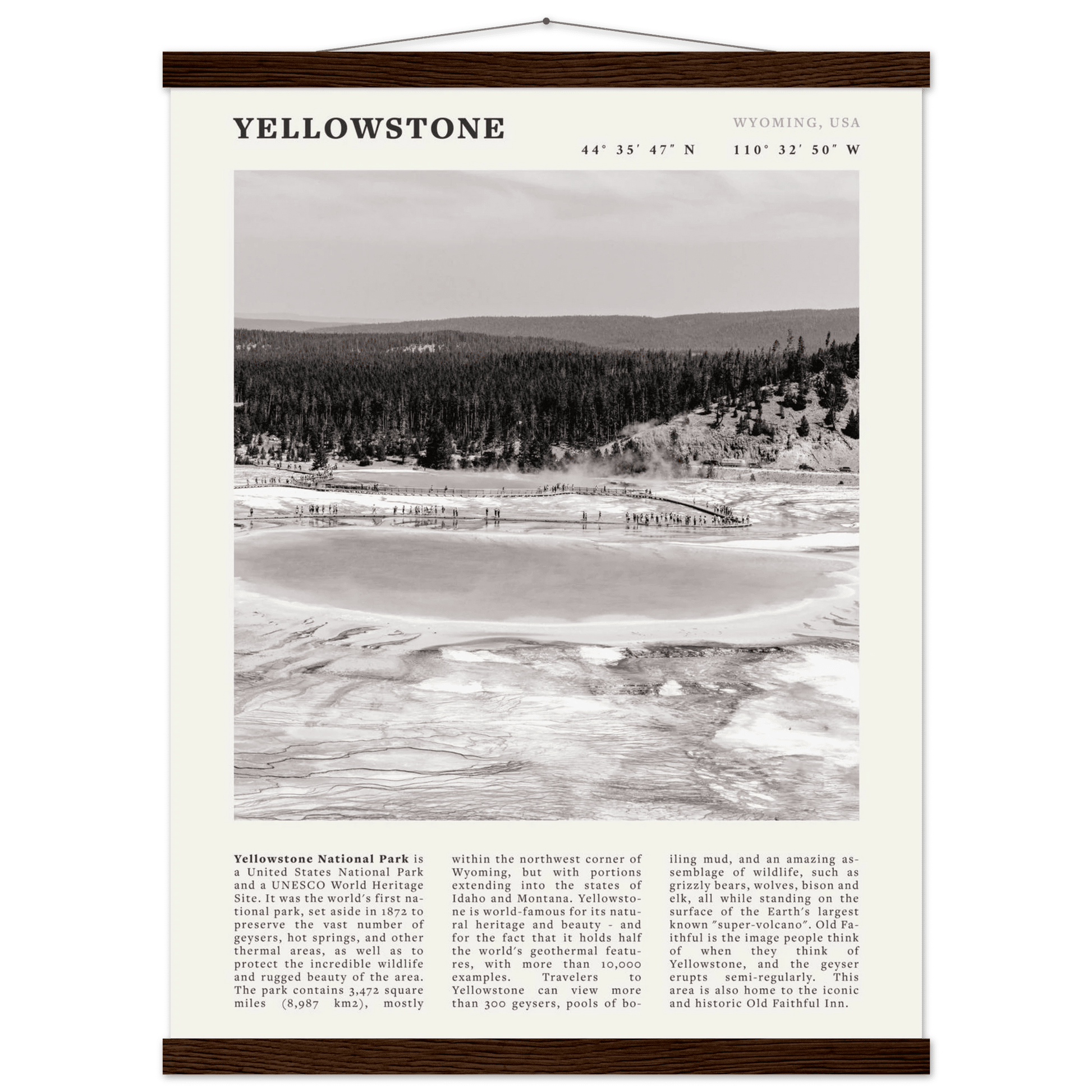 Yellowstone Poster | Black & White Grand Prismatic Spring Wall Art | WY Print - Evergreen Posters