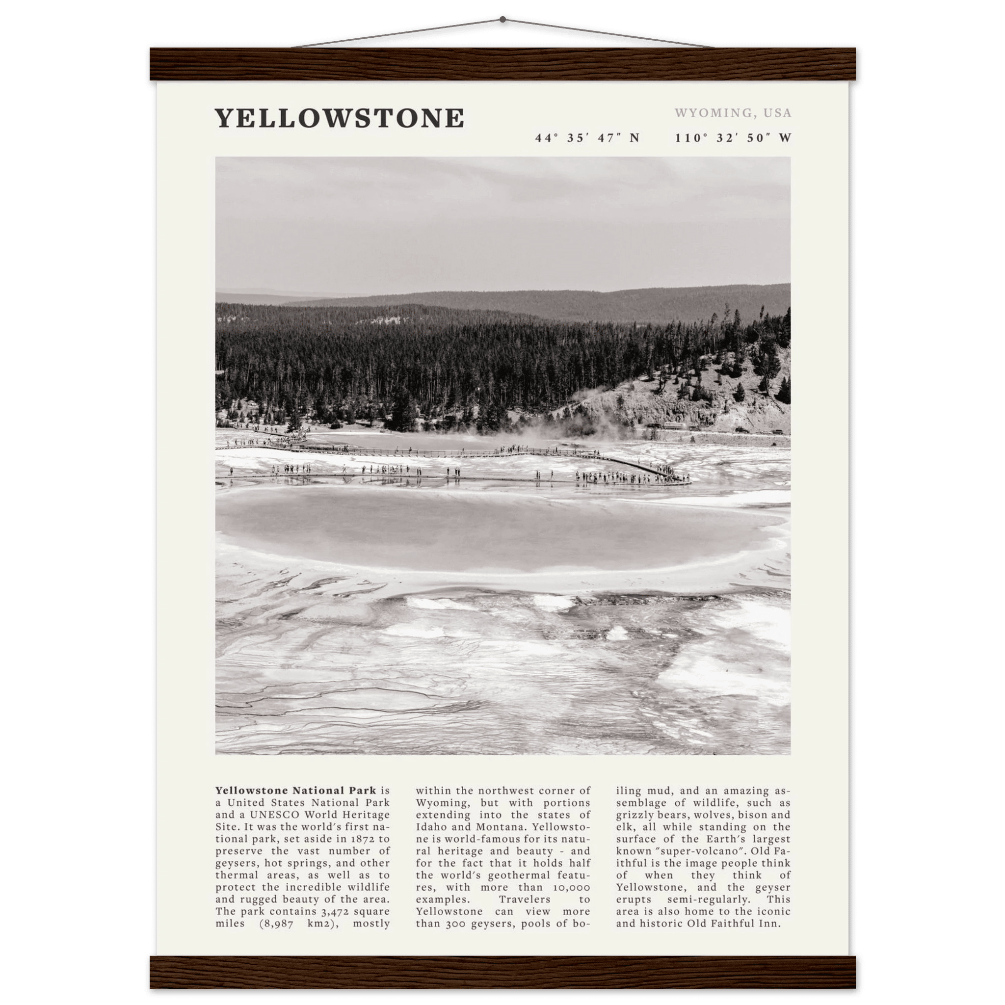 Yellowstone Poster | Black & White Grand Prismatic Spring Wall Art | WY Print - Evergreen Posters