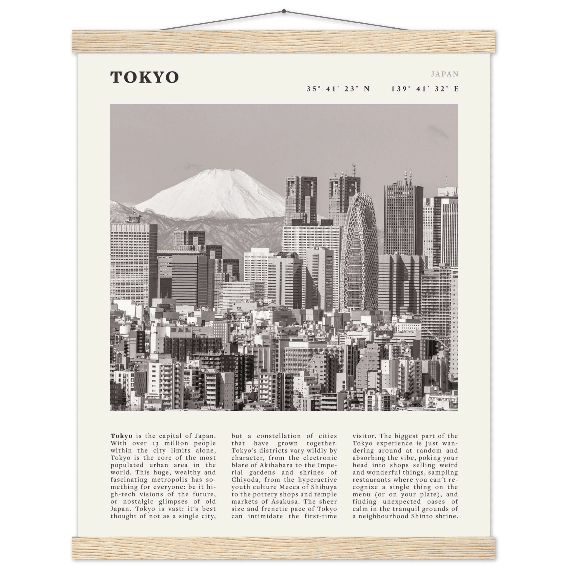 Tokyo Poster | Black & White Mount Fuji Skyline Wall Art | Japan Travel Print - Evergreen Posters