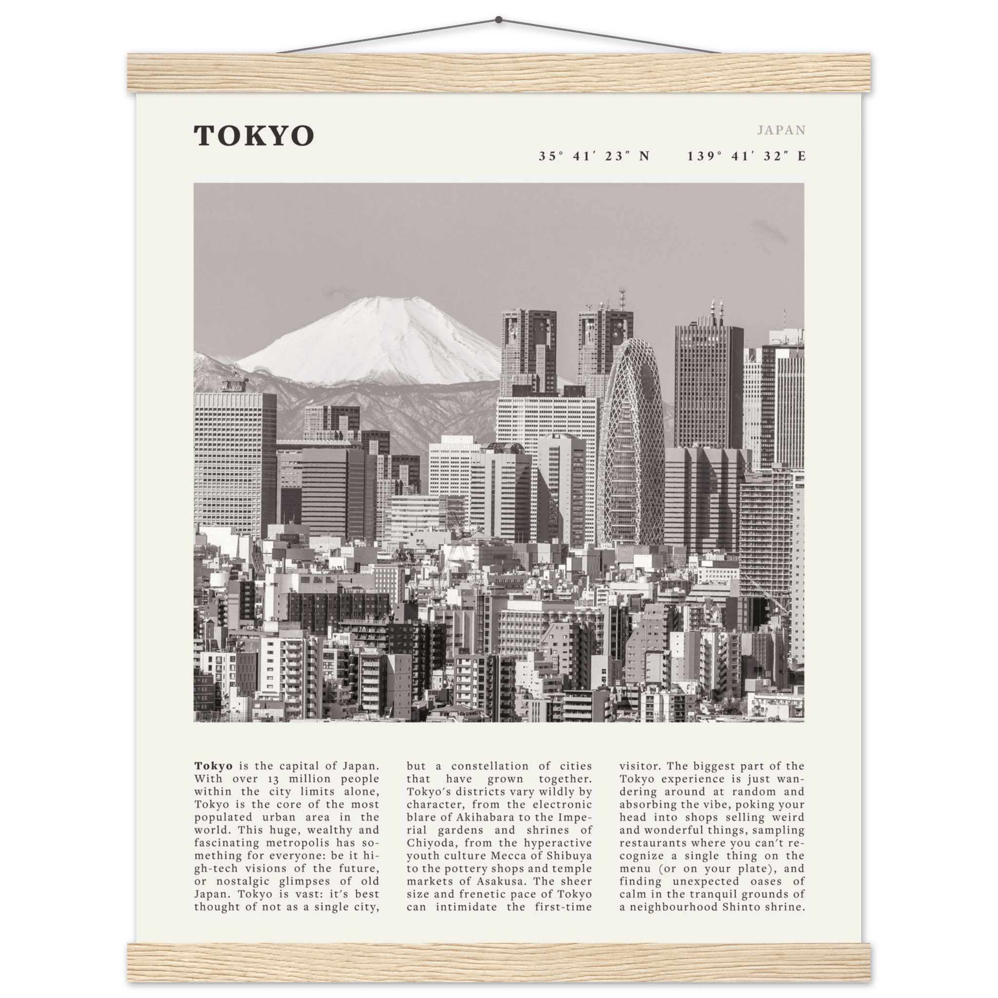 Tokyo Poster | Black & White Mount Fuji Skyline Wall Art | Japan Travel Print - Evergreen Posters