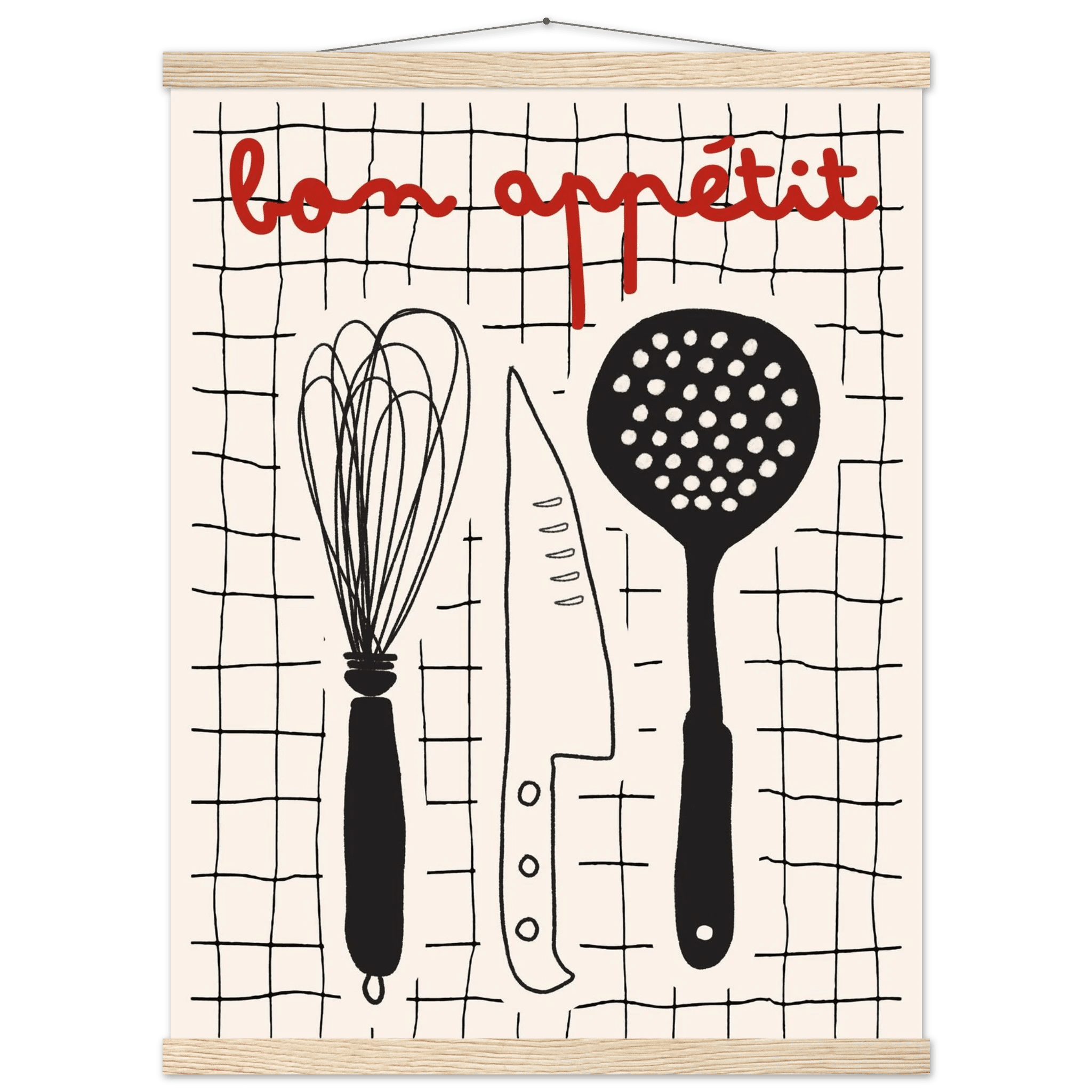 Bon Appétit French Kitchen Print | Bold Black Red Wall Art Poster - Evergreen Posters