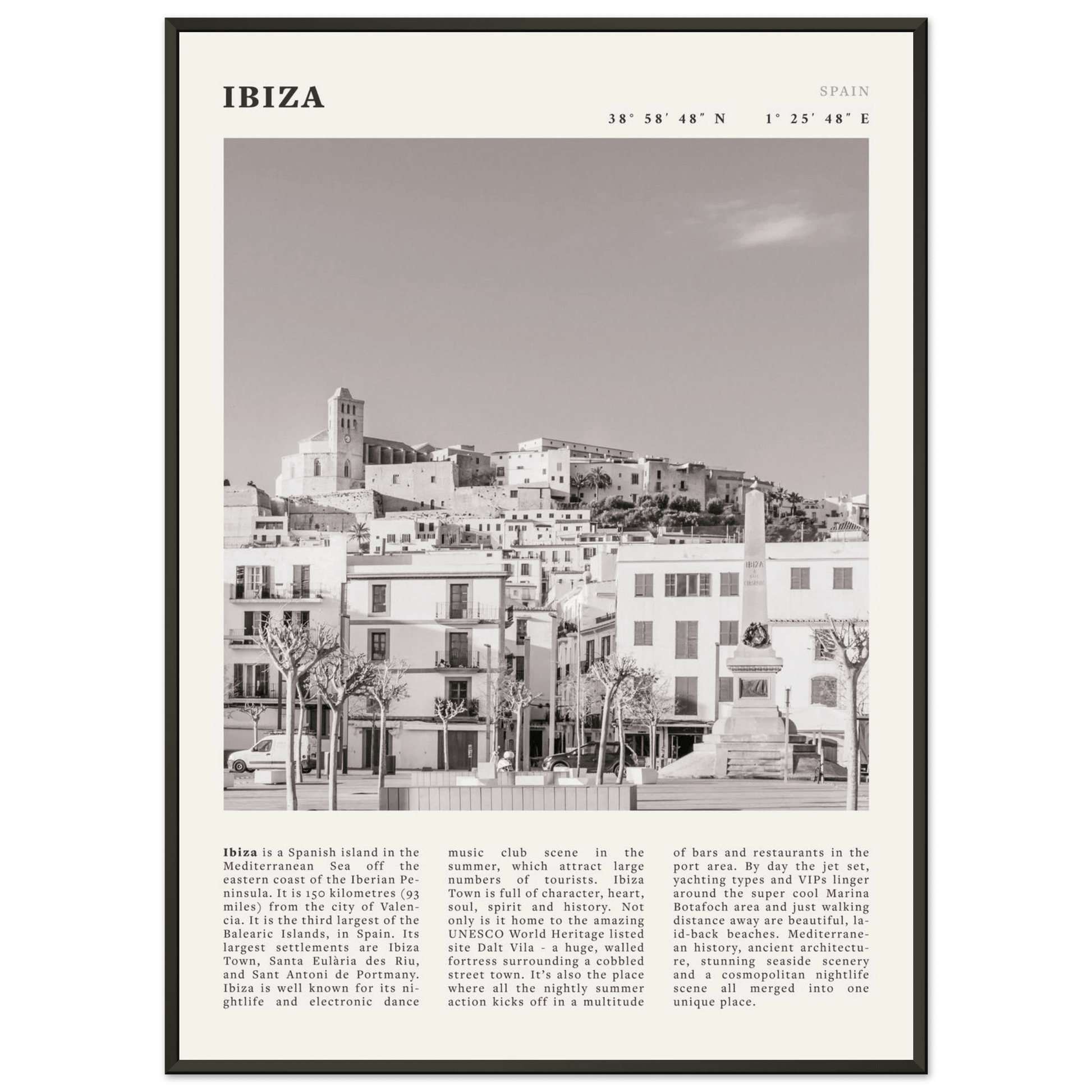 Ibiza Poster | Black & White Spanish Island Wall Art | Spain Travel Print - Evergreen Posters