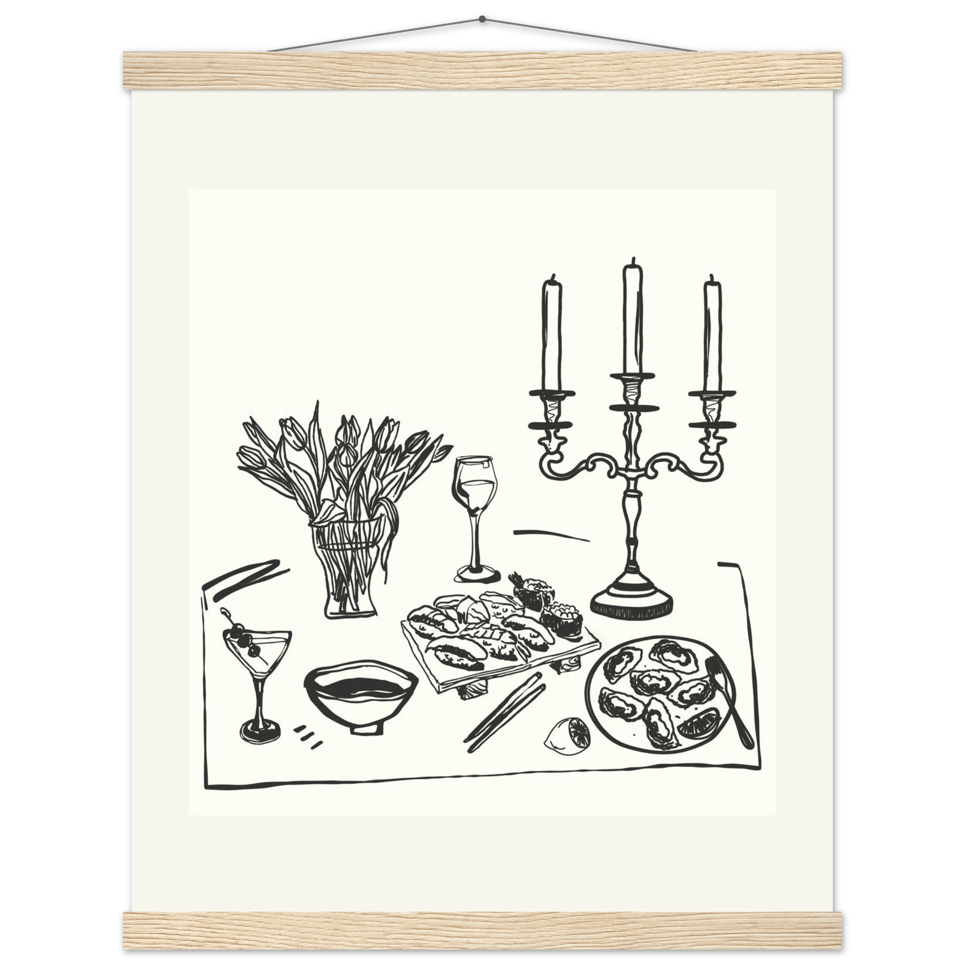 Fine Dining Table Print | Black Line Art Kitchen Wall Art | Elegant Dining Room Poster - Evergreen Posters