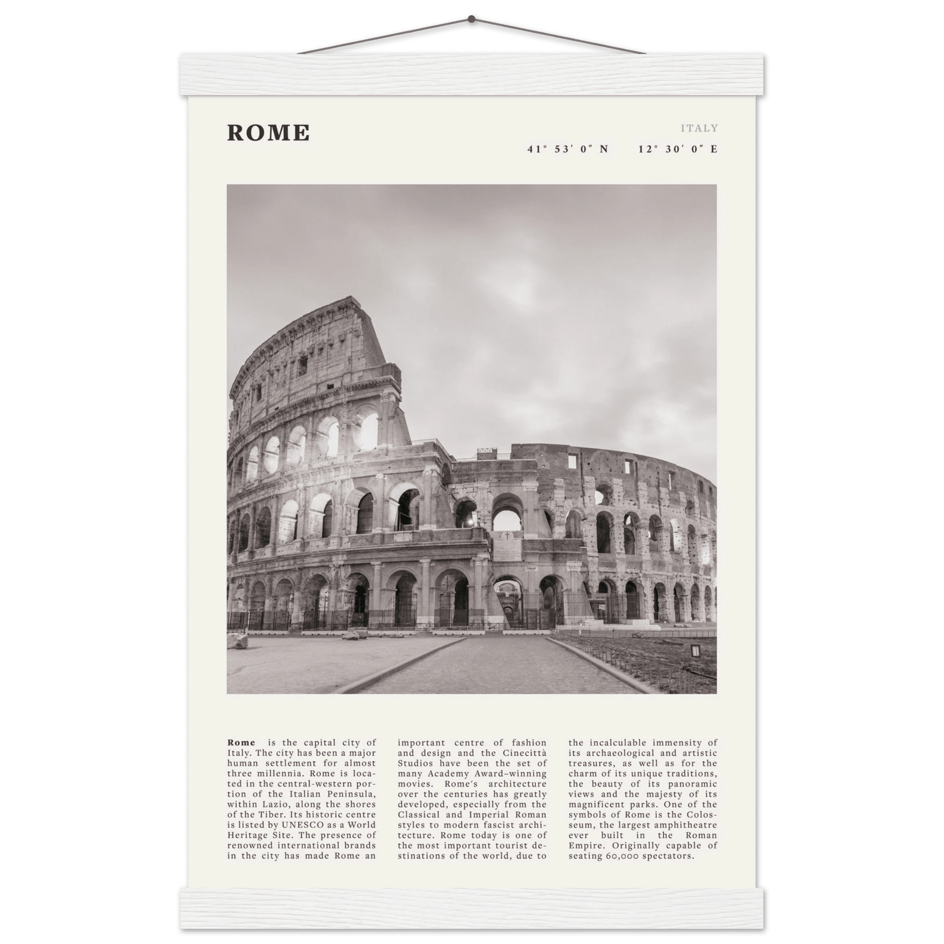 Rome Poster | Black & White Colosseum Wall Art | Italy Travel Print | Roman Decor - Evergreen Posters