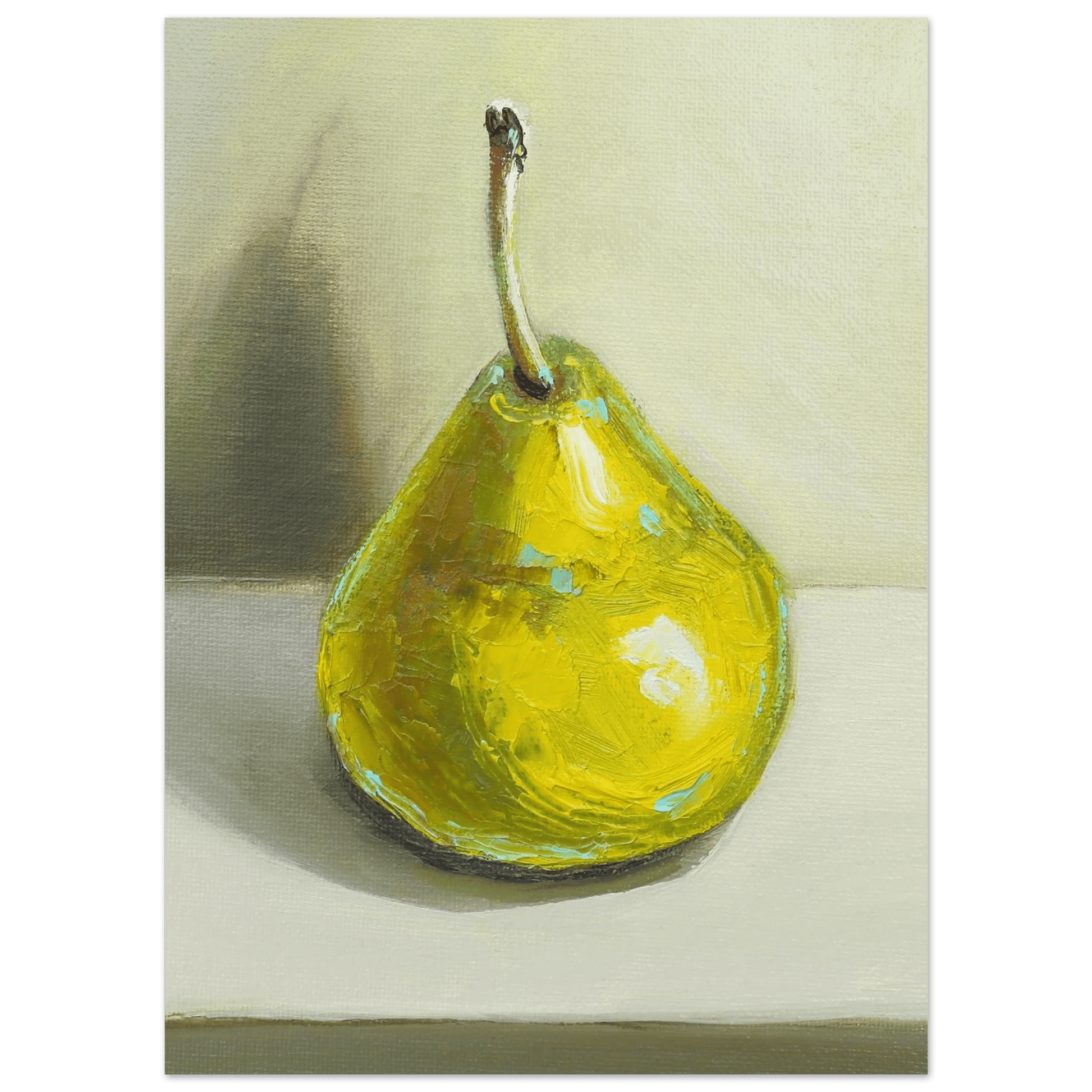 Pear Print | Green Pear Oil Painting Wall Art | Kitchen Poster - Evergreen Posters