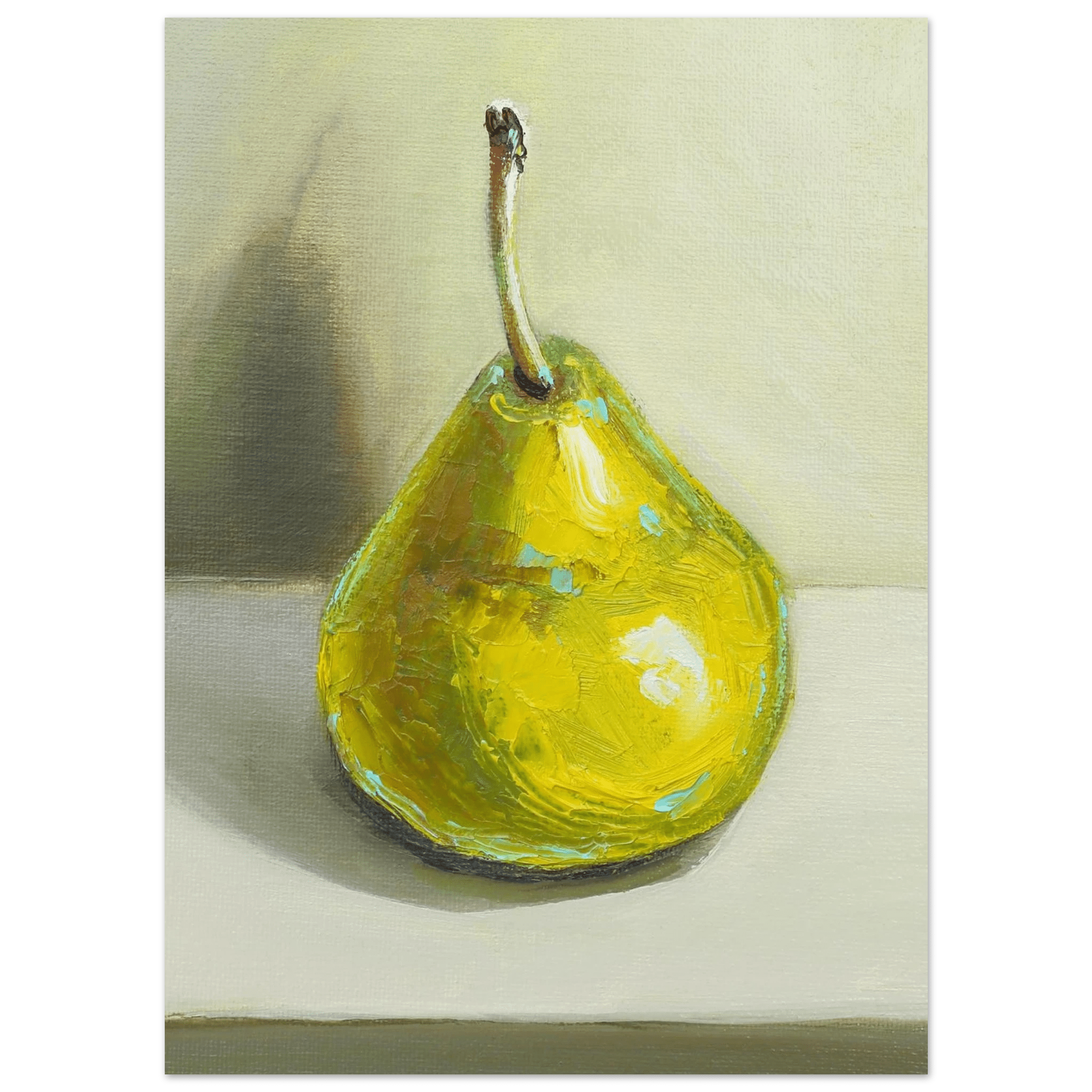 Pear Print | Green Pear Oil Painting Wall Art | Kitchen Poster - Evergreen Posters