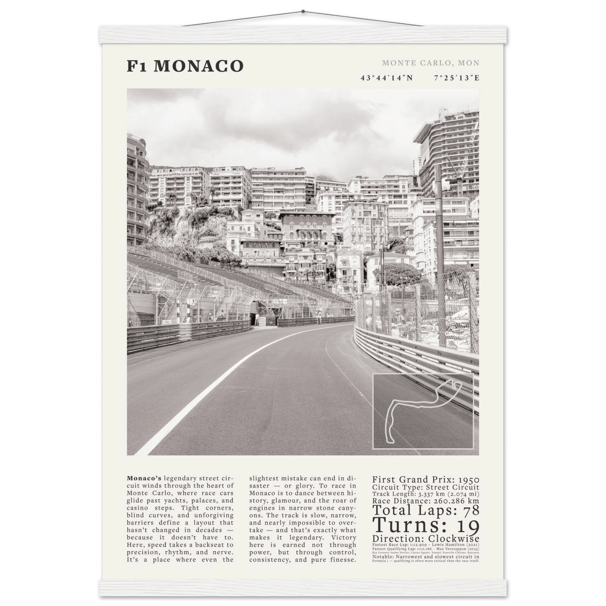 F1 Monaco Poster Black and White – Vintage Monte Carlo Street Circuit Print (Digital & Printed Options) - Evergreen Posters