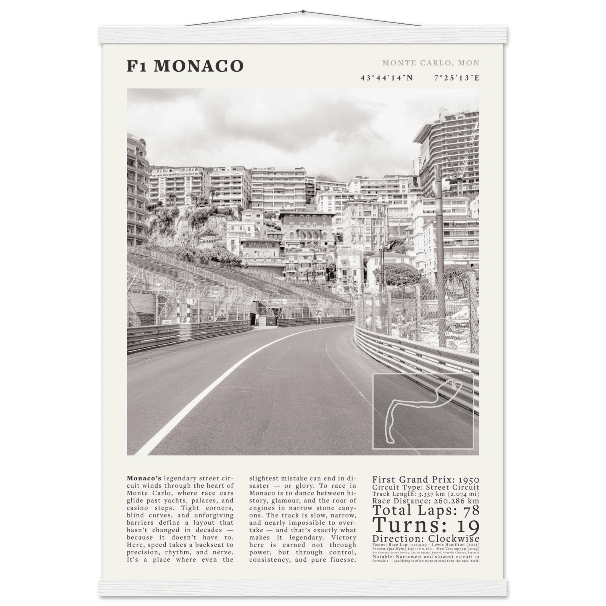 F1 Monaco Poster Black and White – Vintage Monte Carlo Street Circuit Print (Digital & Printed Options) - Evergreen Posters
