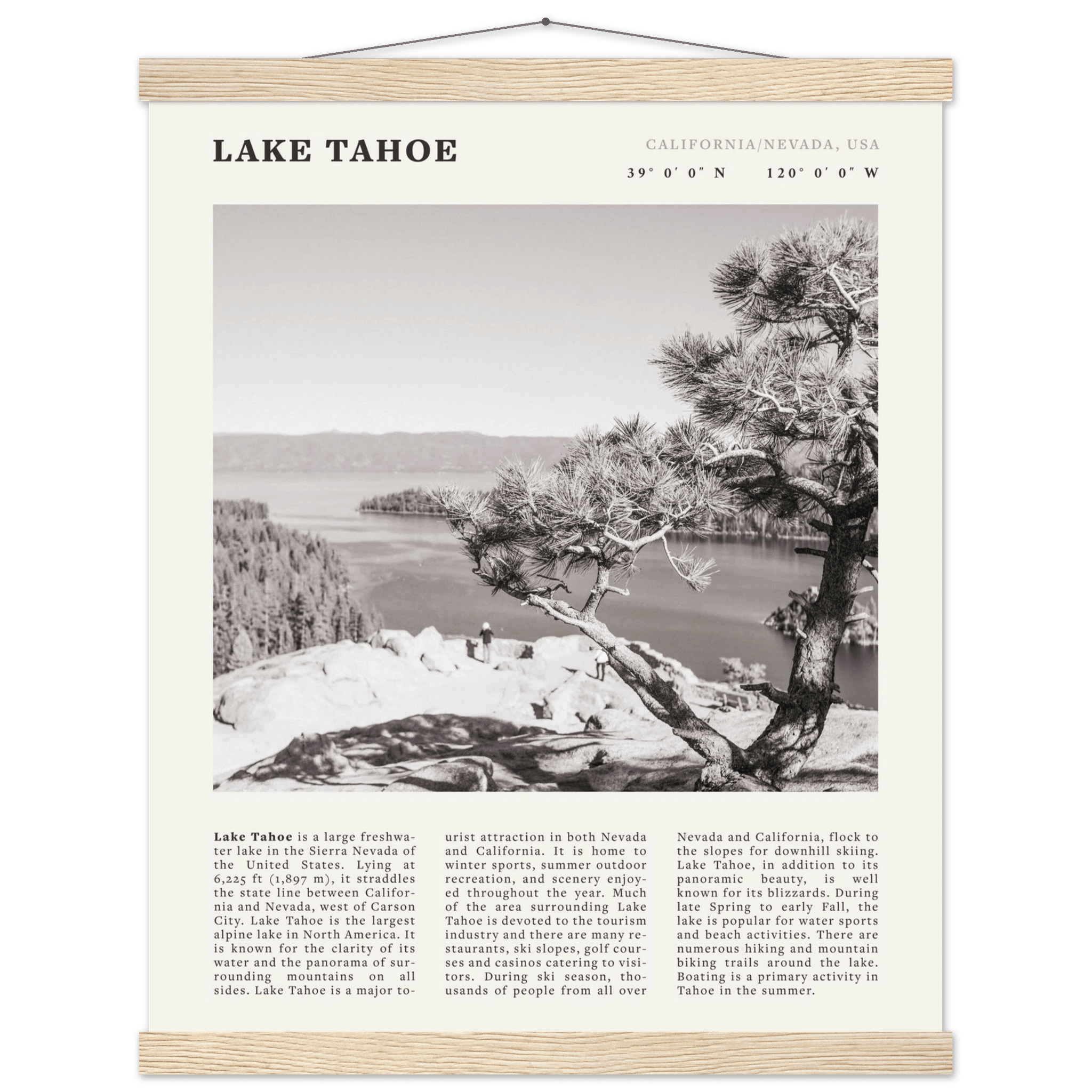 Lake Tahoe Poster | Black & White California Nevada Wall Art | Nature Travel Print Decor - Evergreen Posters