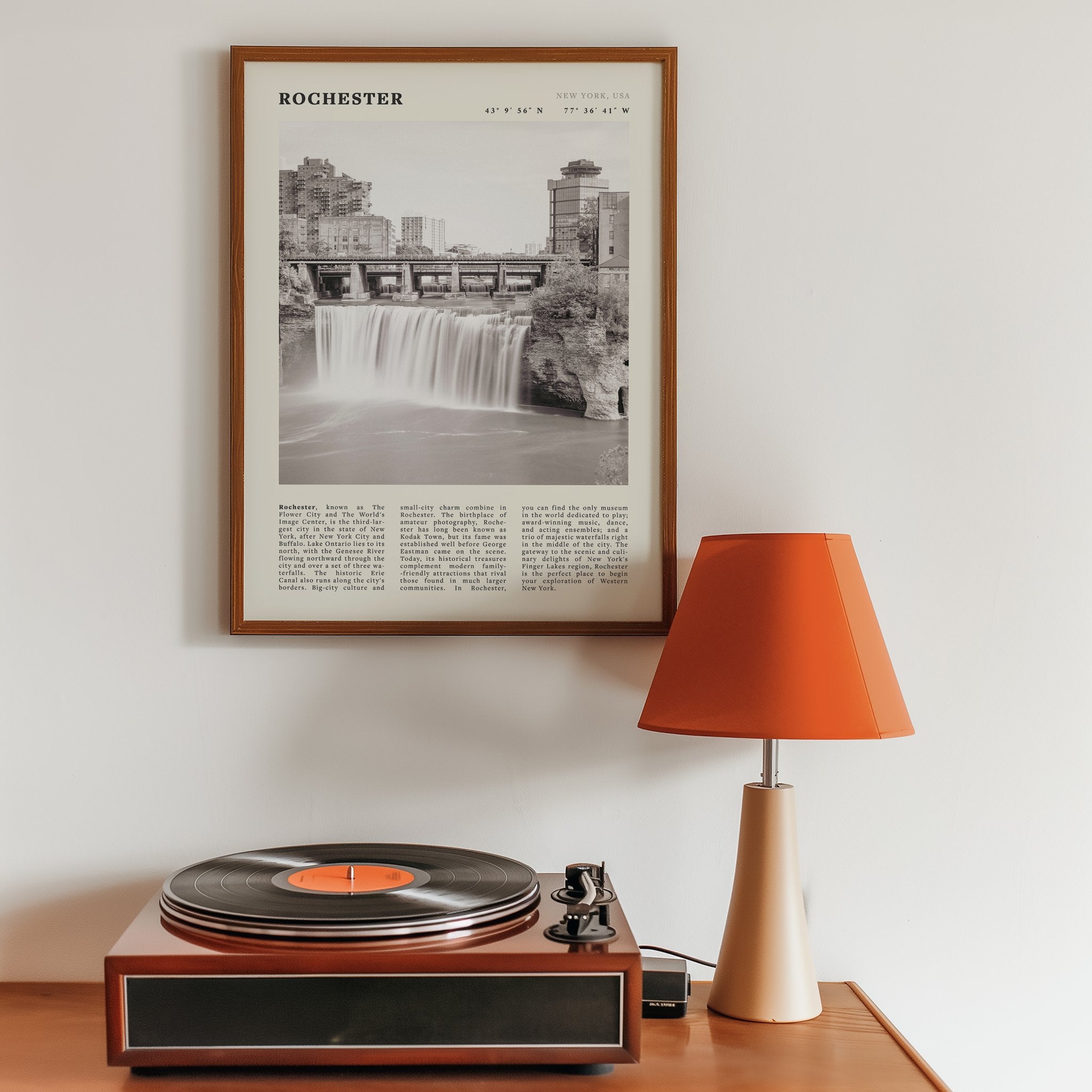 Rochester Poster | Black & White High Falls Wall Art | New York Travel Print - Evergreen Posters