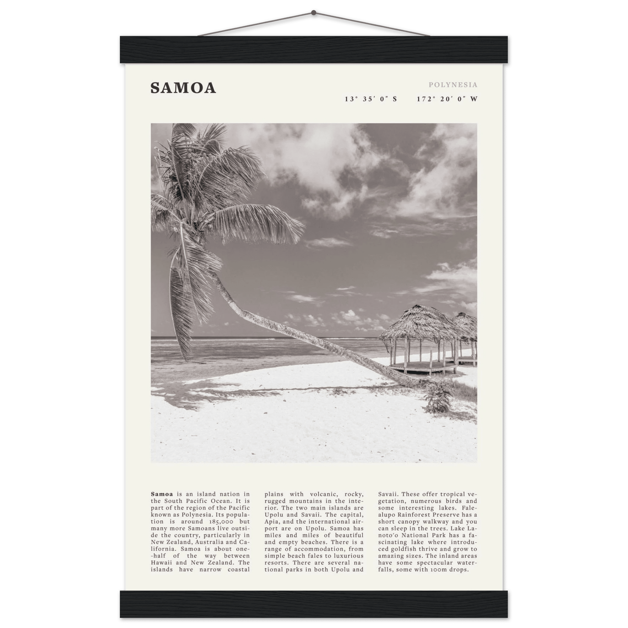 Samoa Poster | Black & White South Pacific Beach Wall Art | Polynesia Travel Print - Evergreen Posters