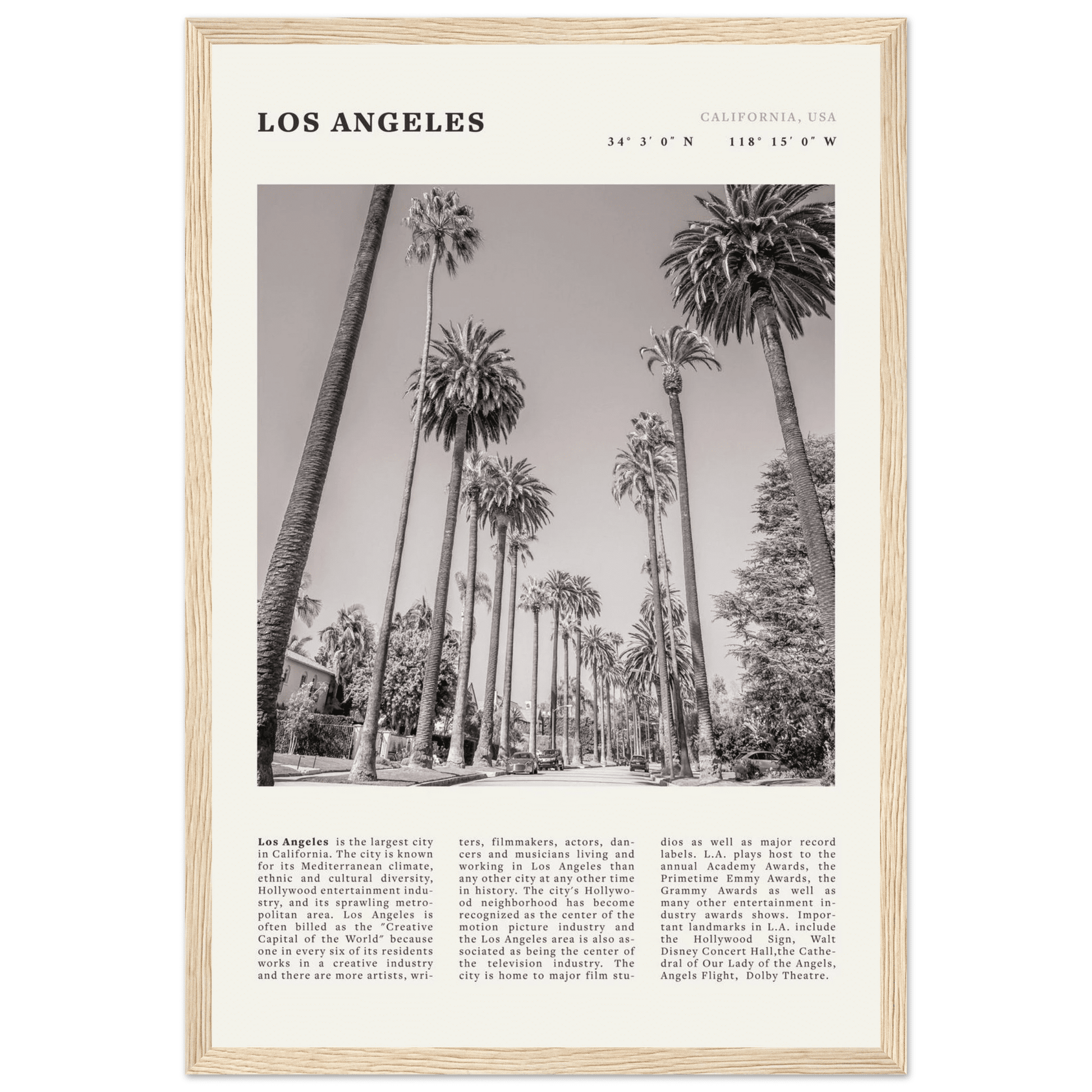 Los Angeles Poster | Black & White Palm Trees Wall Art | California Travel Print - Evergreen Posters