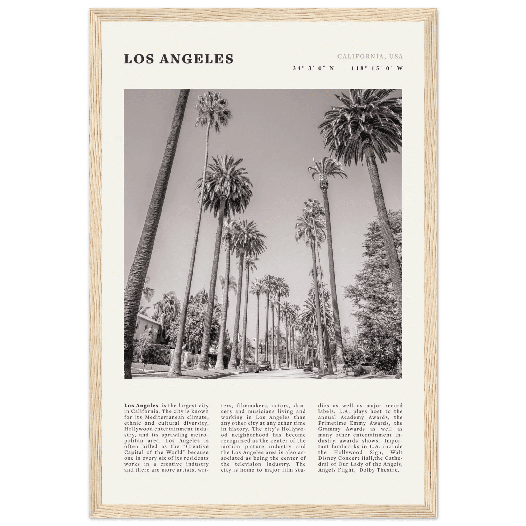 Los Angeles Poster | Black & White Palm Trees Wall Art | California Travel Print - Evergreen Posters