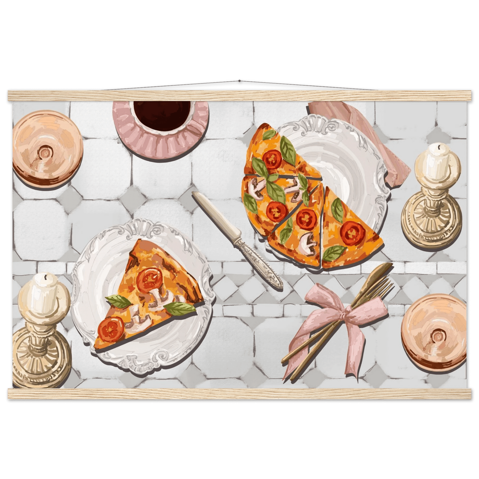 Pizza & Tea Kitchen Poster | Horizontal Food Wall Art | Italian Dining Room Print - Evergreen Posters