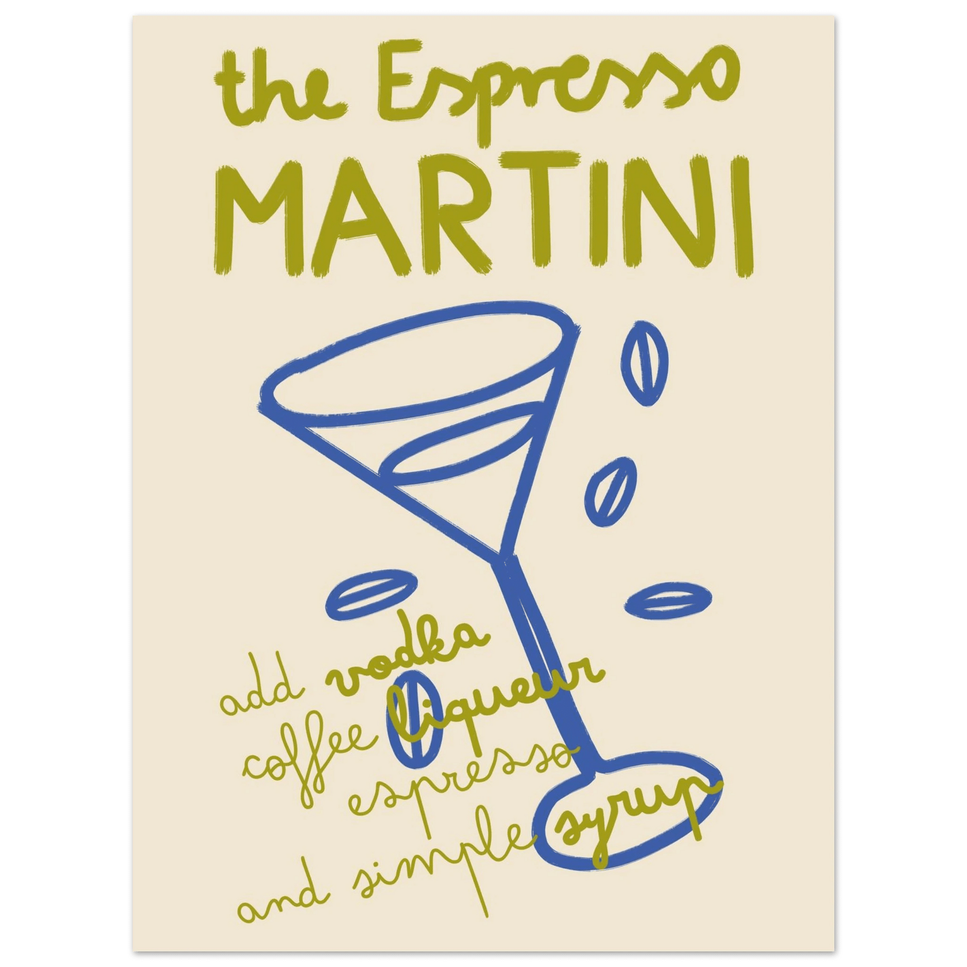 Espresso Martini Print | Cocktail Recipe Wall Art | Kitchen Bar Poster - Evergreen Posters