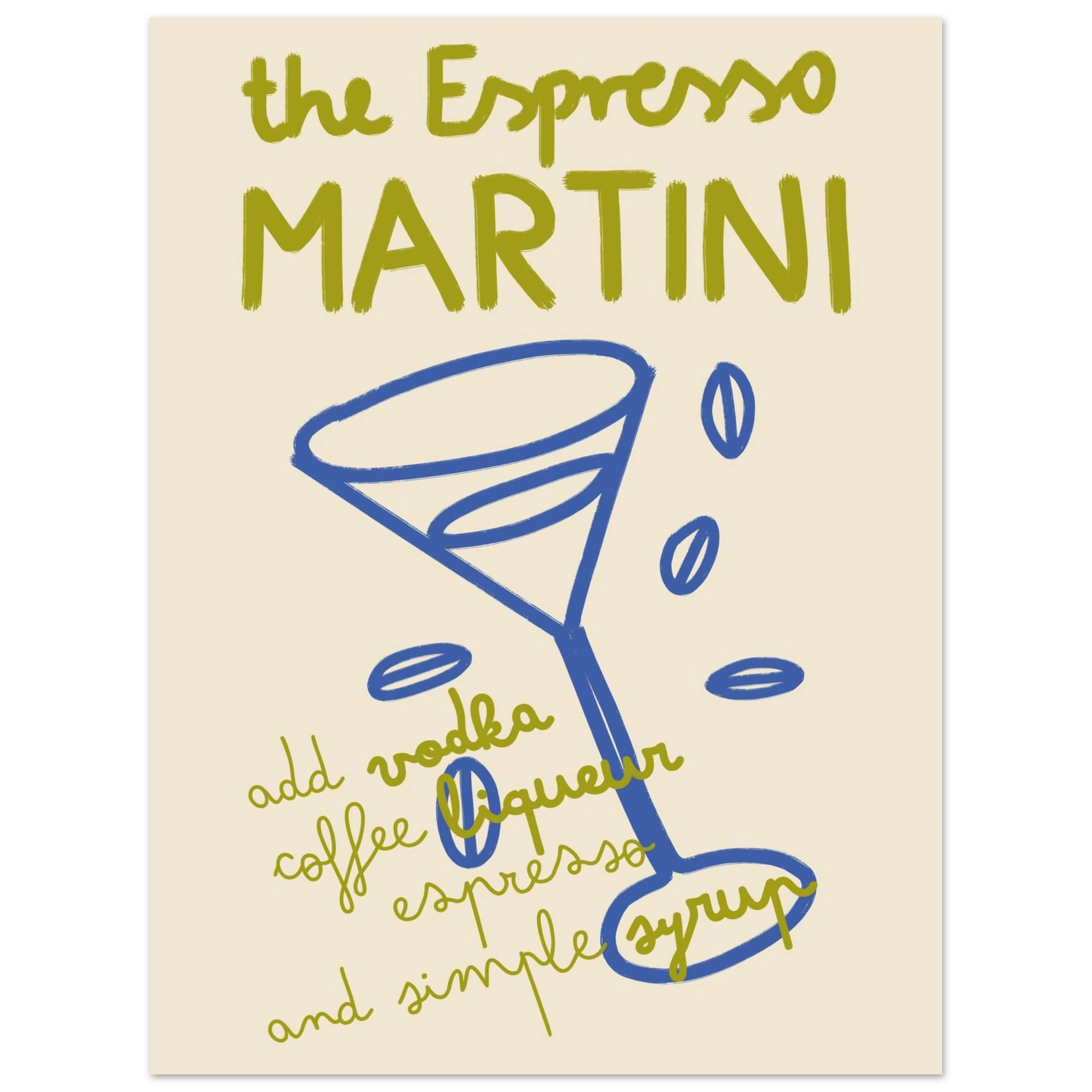 Espresso Martini Print | Cocktail Recipe Wall Art | Kitchen Bar Poster - Evergreen Posters