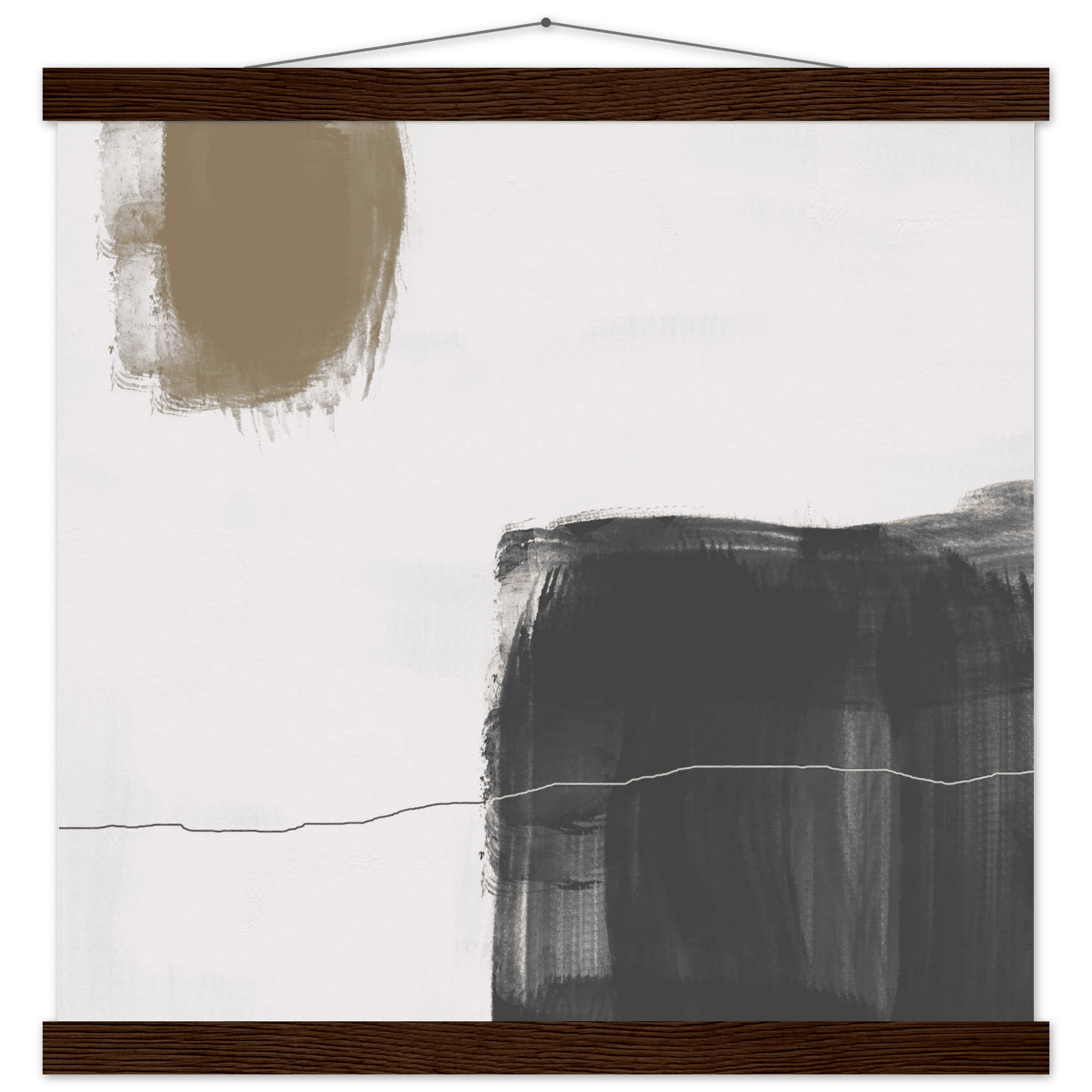 Olive & Black Brushstroke Abstract Poster | Minimalist Square Wall Art | Modern Decor - Evergreen Posters