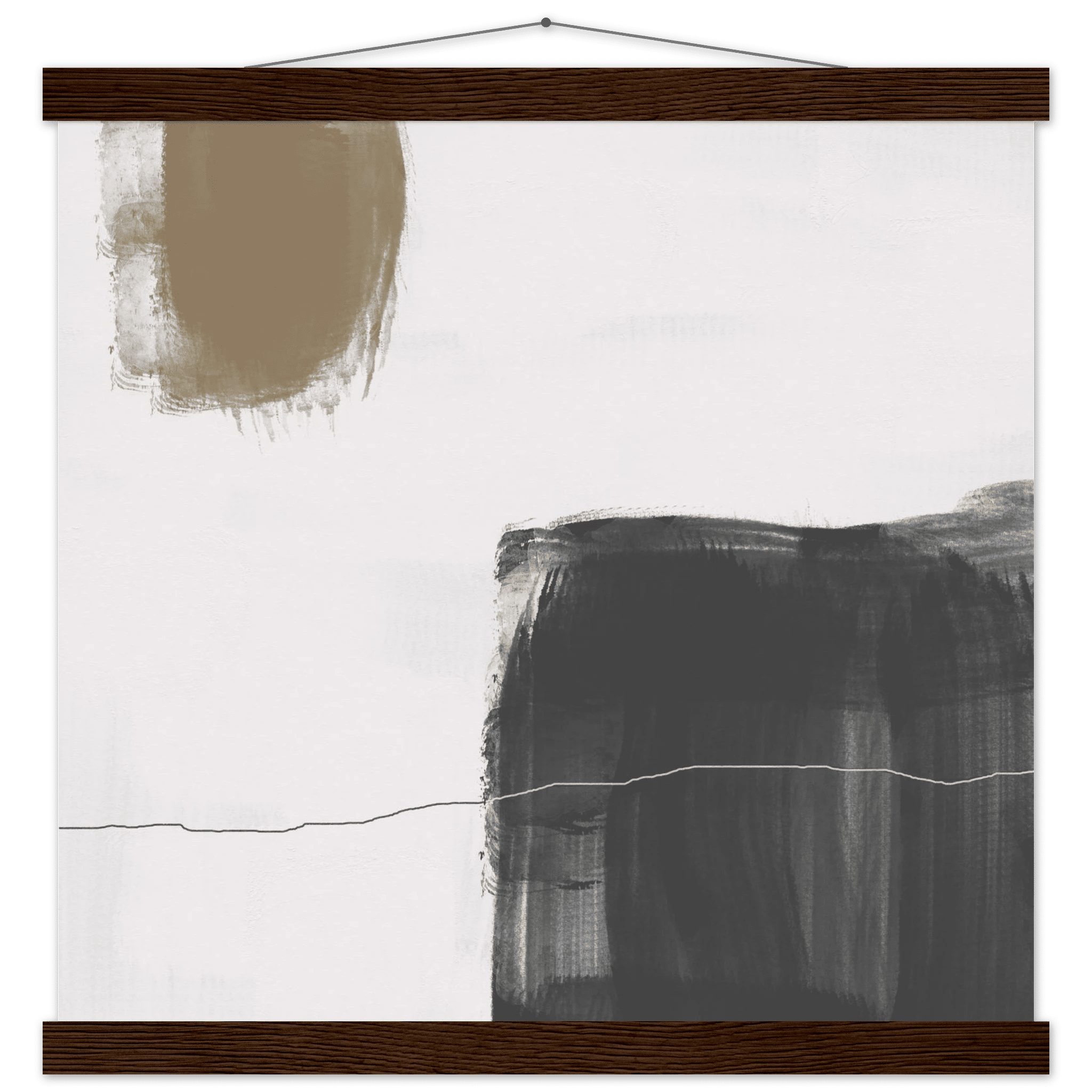 Olive & Black Brushstroke Abstract Poster | Minimalist Square Wall Art | Modern Decor - Evergreen Posters