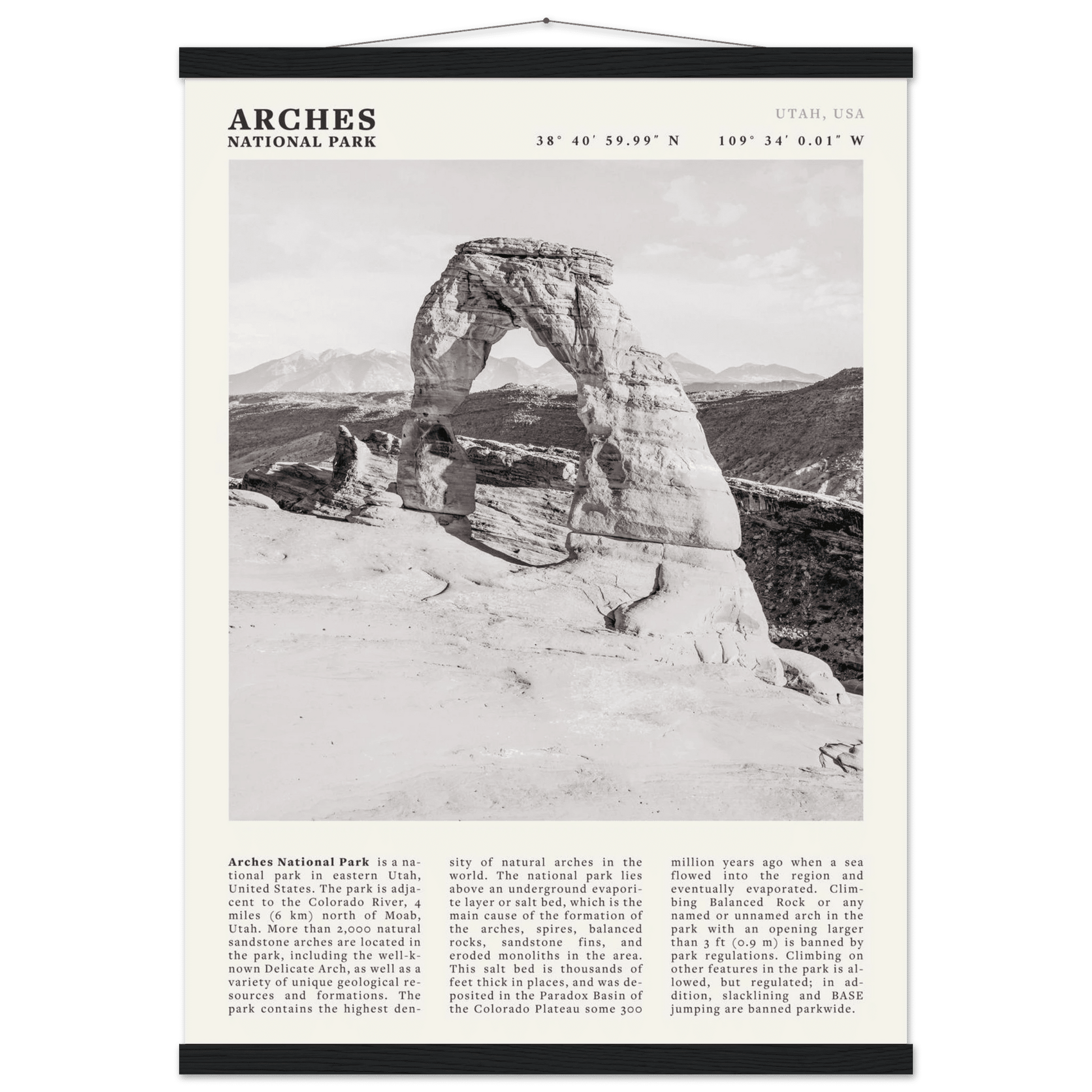 Arches National Park Poster | Black & White Utah Wall Art | Delicate Arch Print - Evergreen Posters
