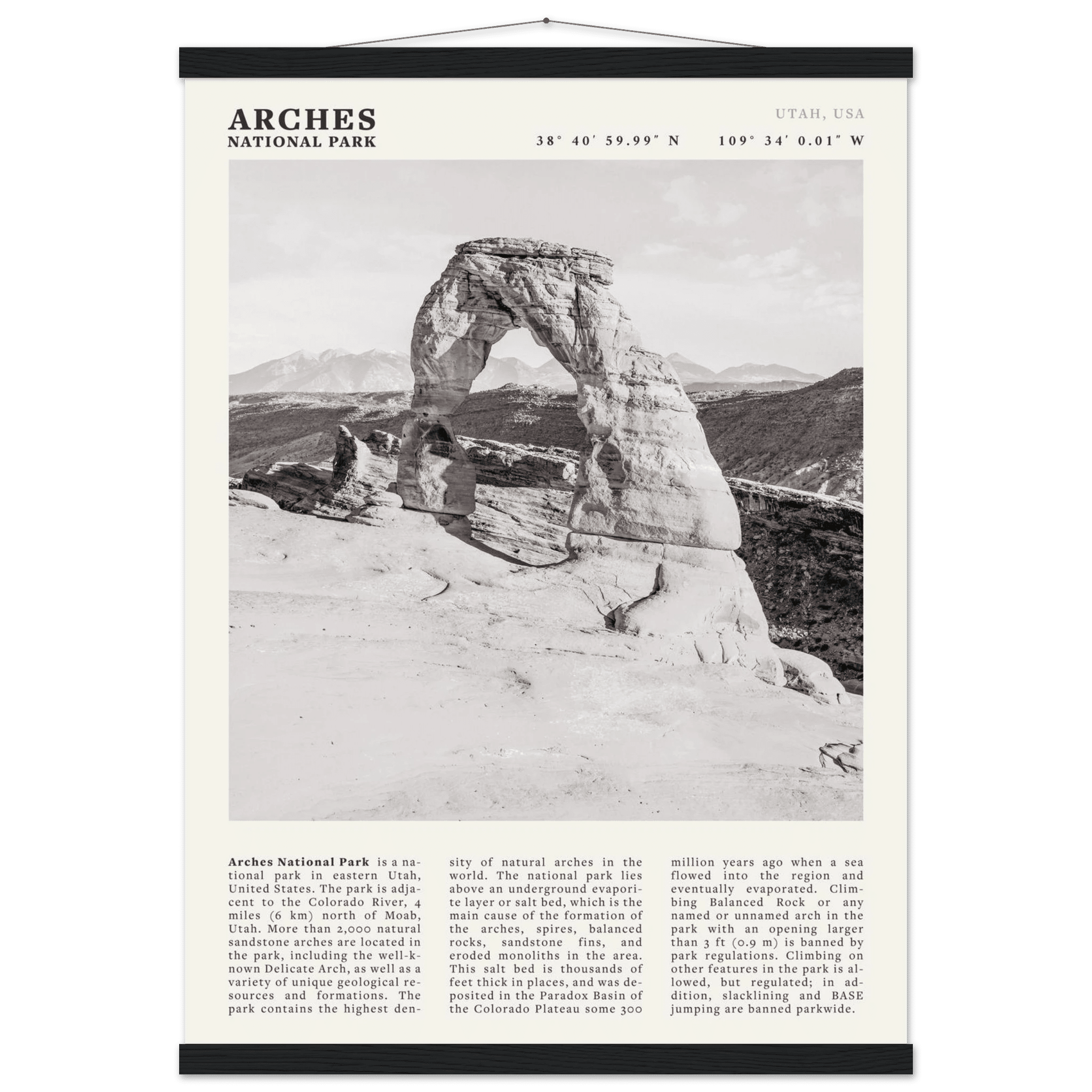 Arches National Park Poster | Black & White Utah Wall Art | Delicate Arch Print - Evergreen Posters