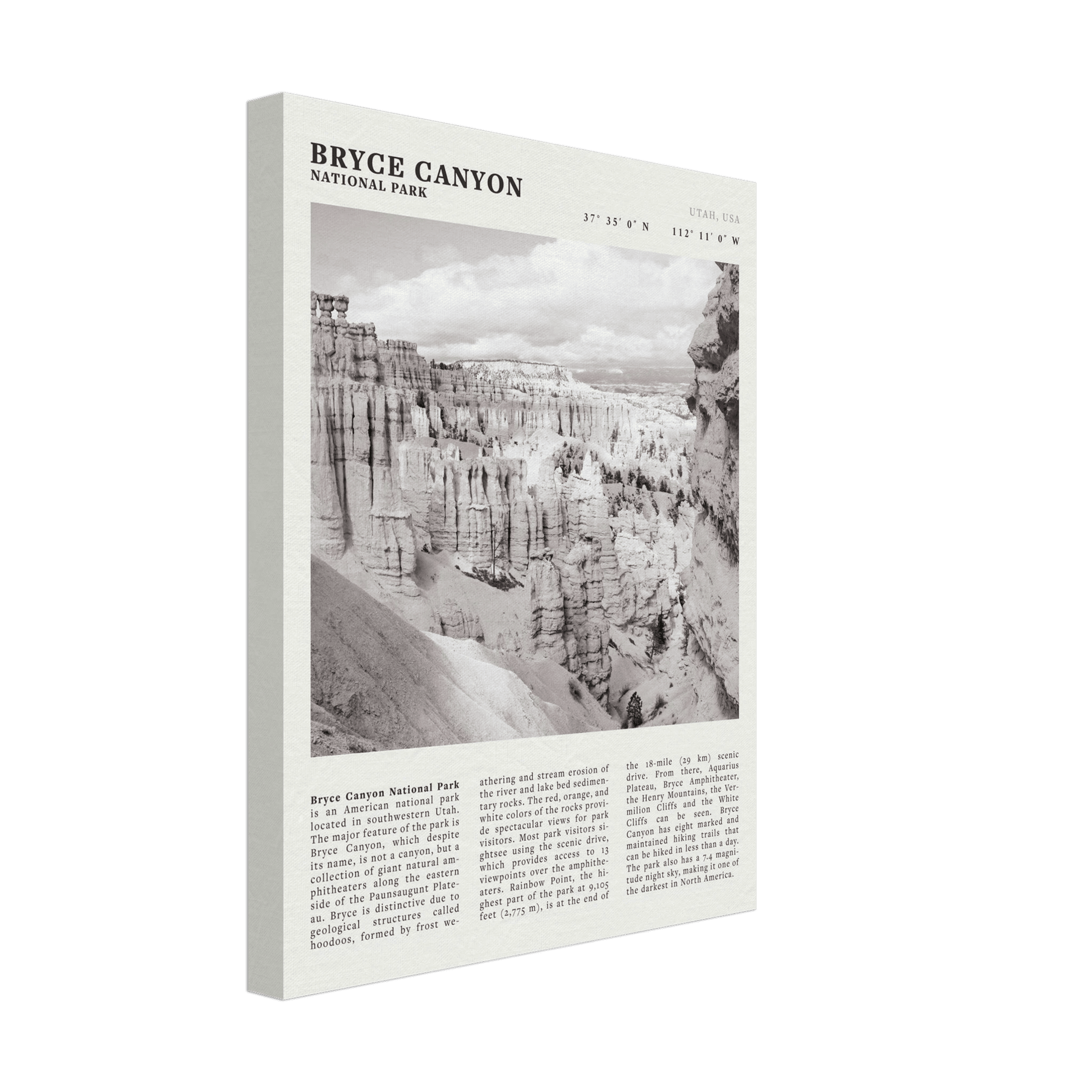 Bryce Canyon National Park Poster | Black & White Utah Hoodoos Wall Art Print - Evergreen Posters - 57