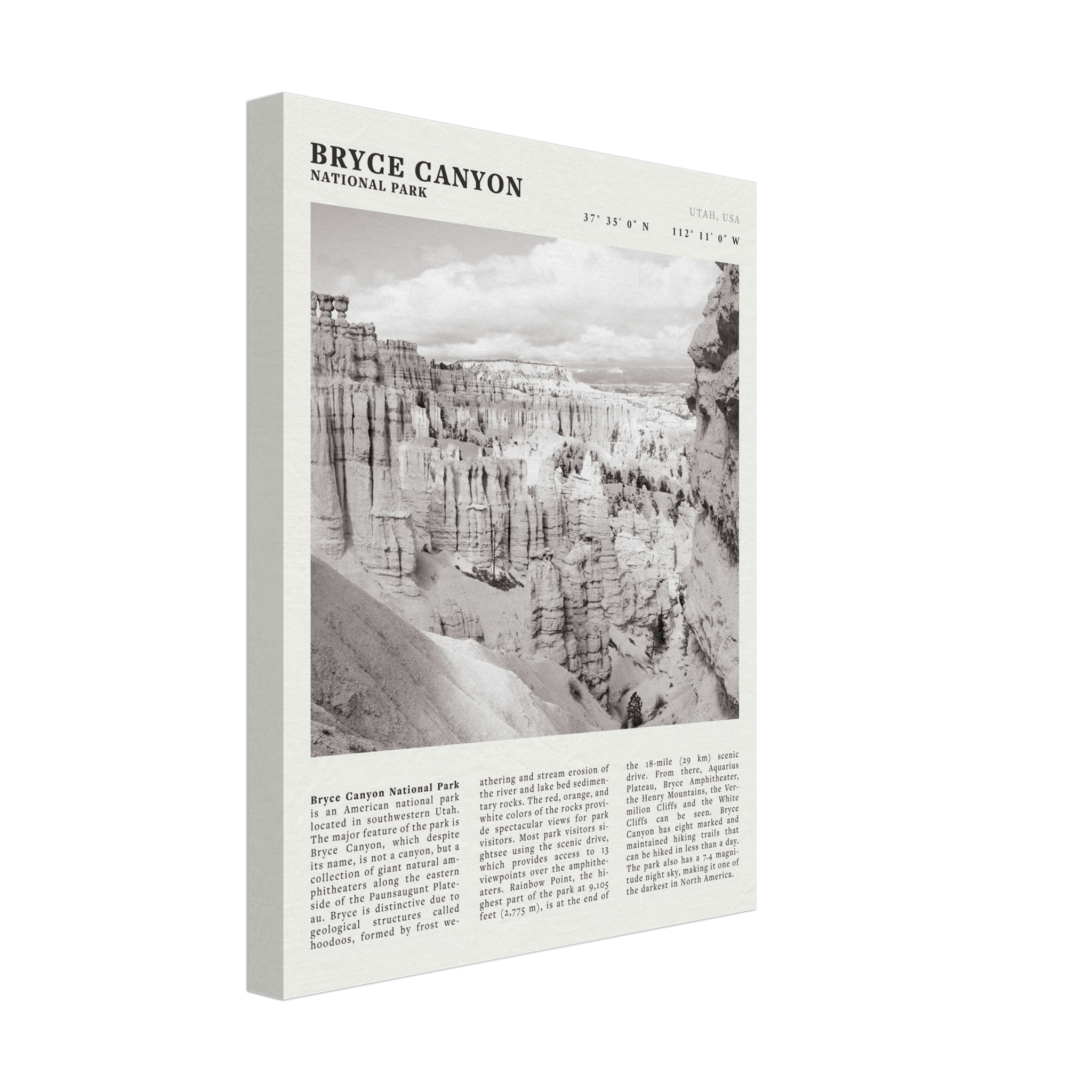 Bryce Canyon National Park Poster | Black & White Utah Hoodoos Wall Art Print - Evergreen Posters - 57