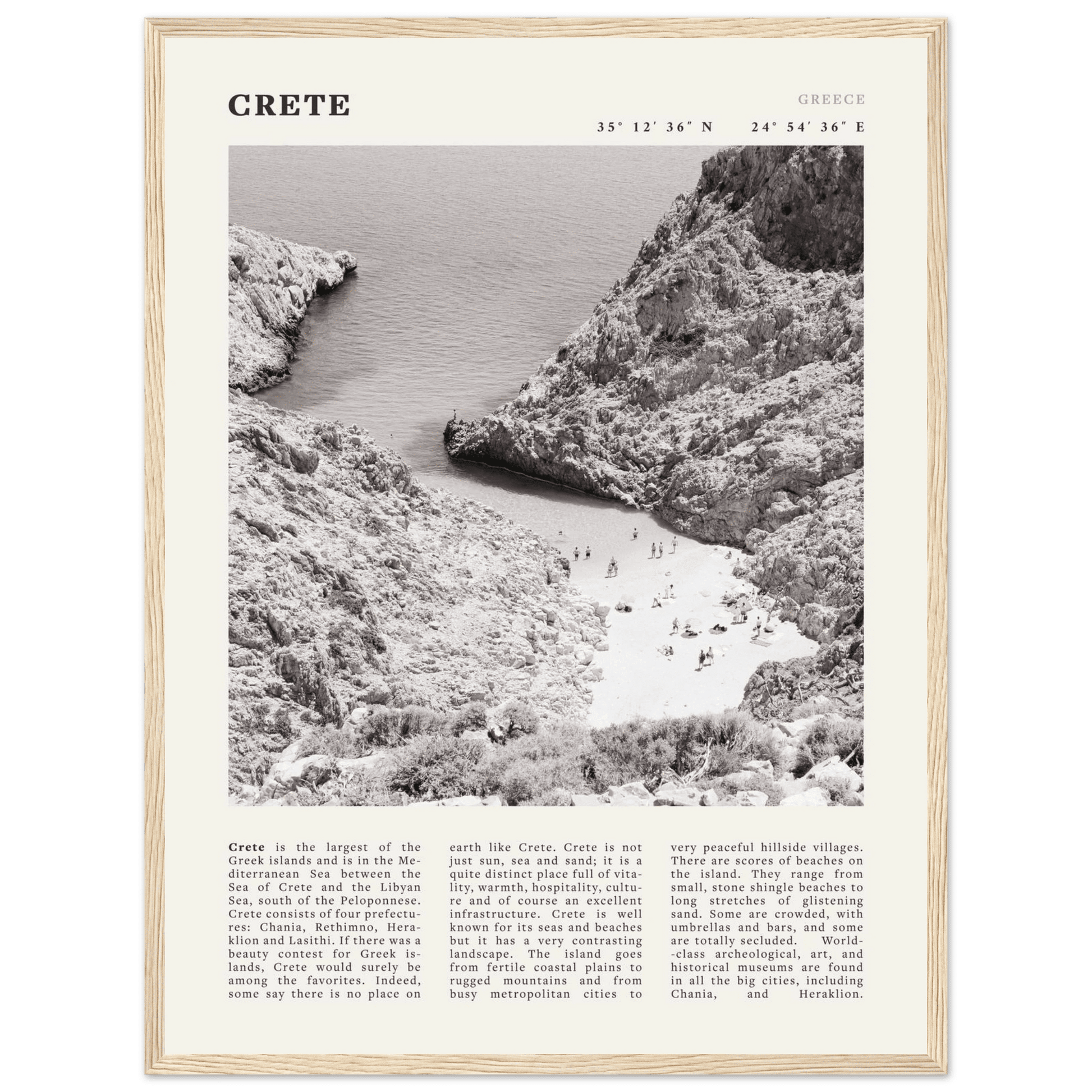 Crete Poster | Black & White Greece Beach Wall Art | Mediterranean Travel Print - Evergreen Posters
