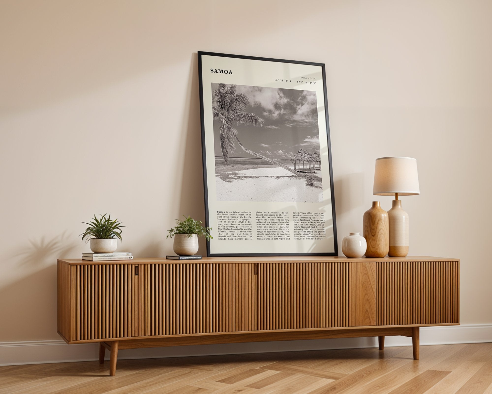 Samoa Poster | Black & White South Pacific Beach Wall Art | Polynesia Travel Print - Evergreen Posters