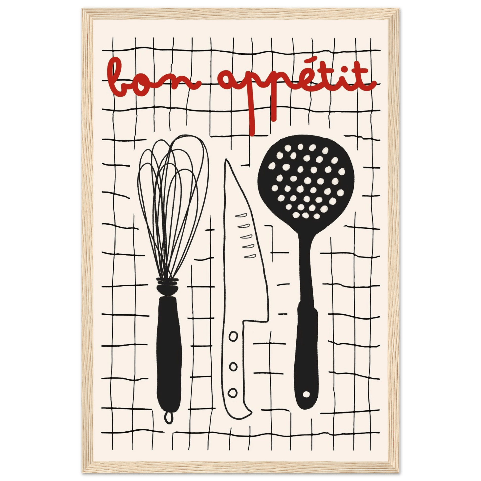 Bon Appétit French Kitchen Print | Bold Black Red Wall Art Poster - Evergreen Posters