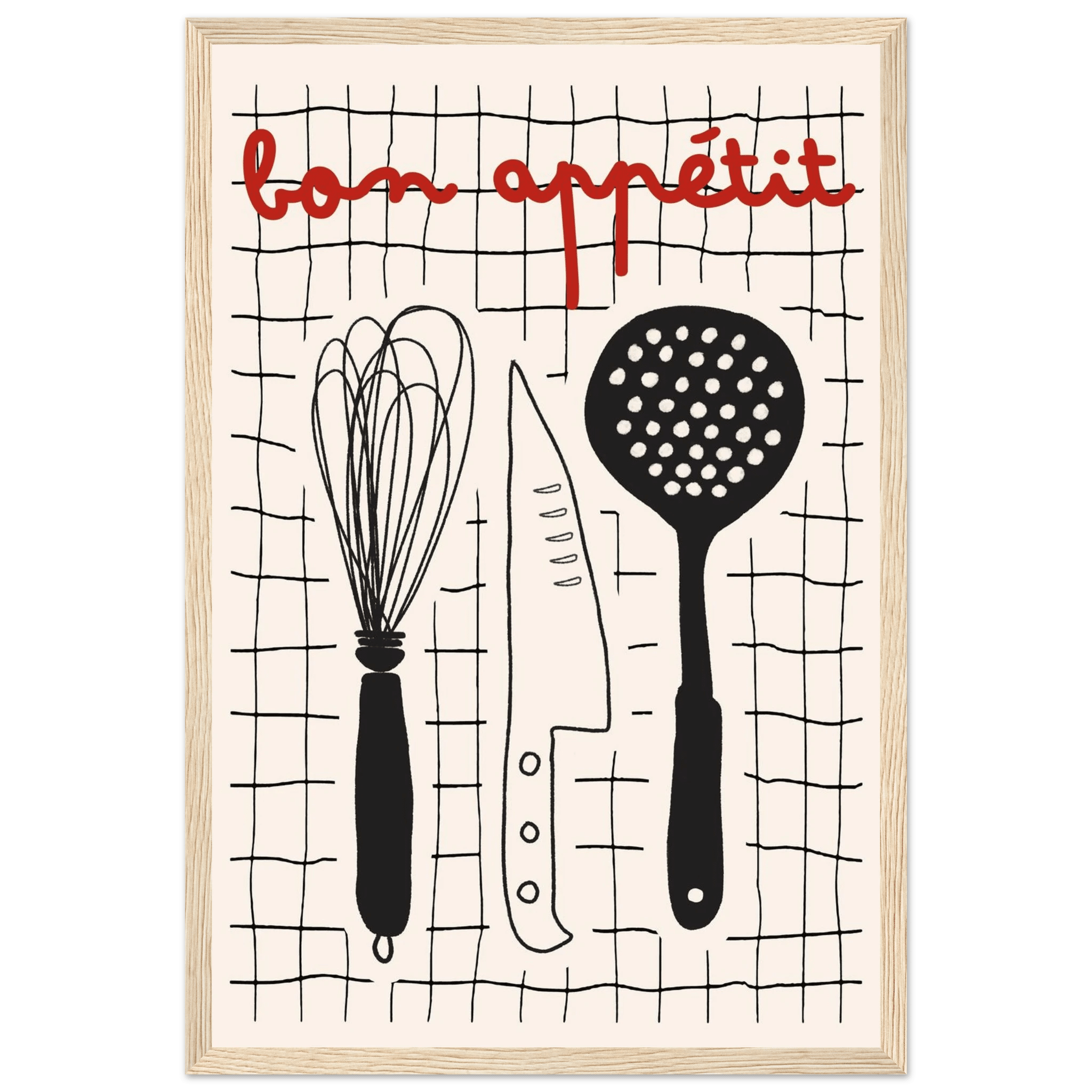 Bon Appétit French Kitchen Print | Bold Black Red Wall Art Poster - Evergreen Posters