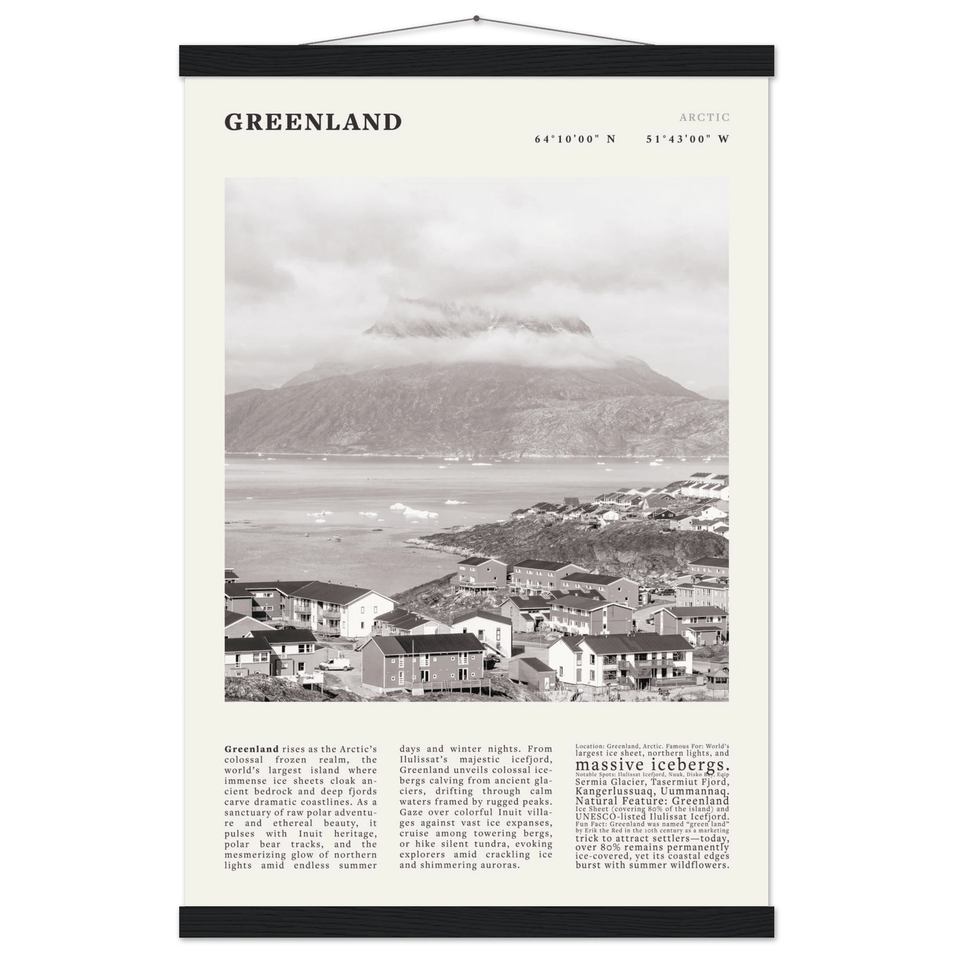 Greenland Poster Black and White – Vintage Arctic Fjord Landscape Print (Digital & Printed Options) - Evergreen Posters