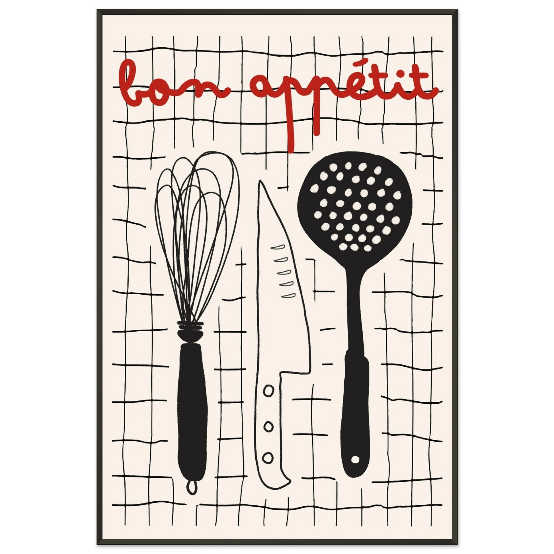 Bon Appétit French Kitchen Print | Bold Black Red Wall Art Poster - Evergreen Posters