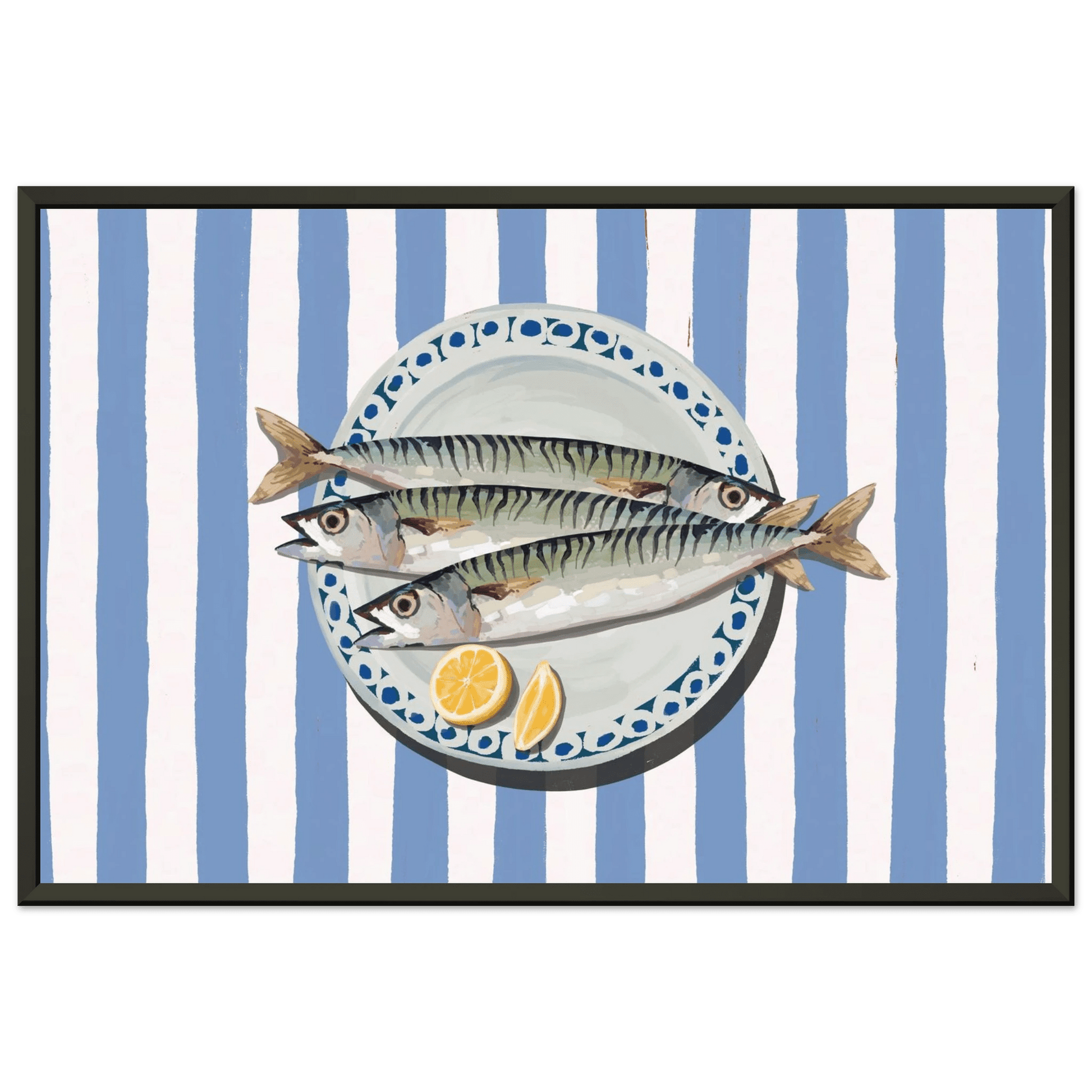 Sardines Print | Blue Stripe Fish Kitchen Wall Art | Coastal Food Poster - Evergreen Posters