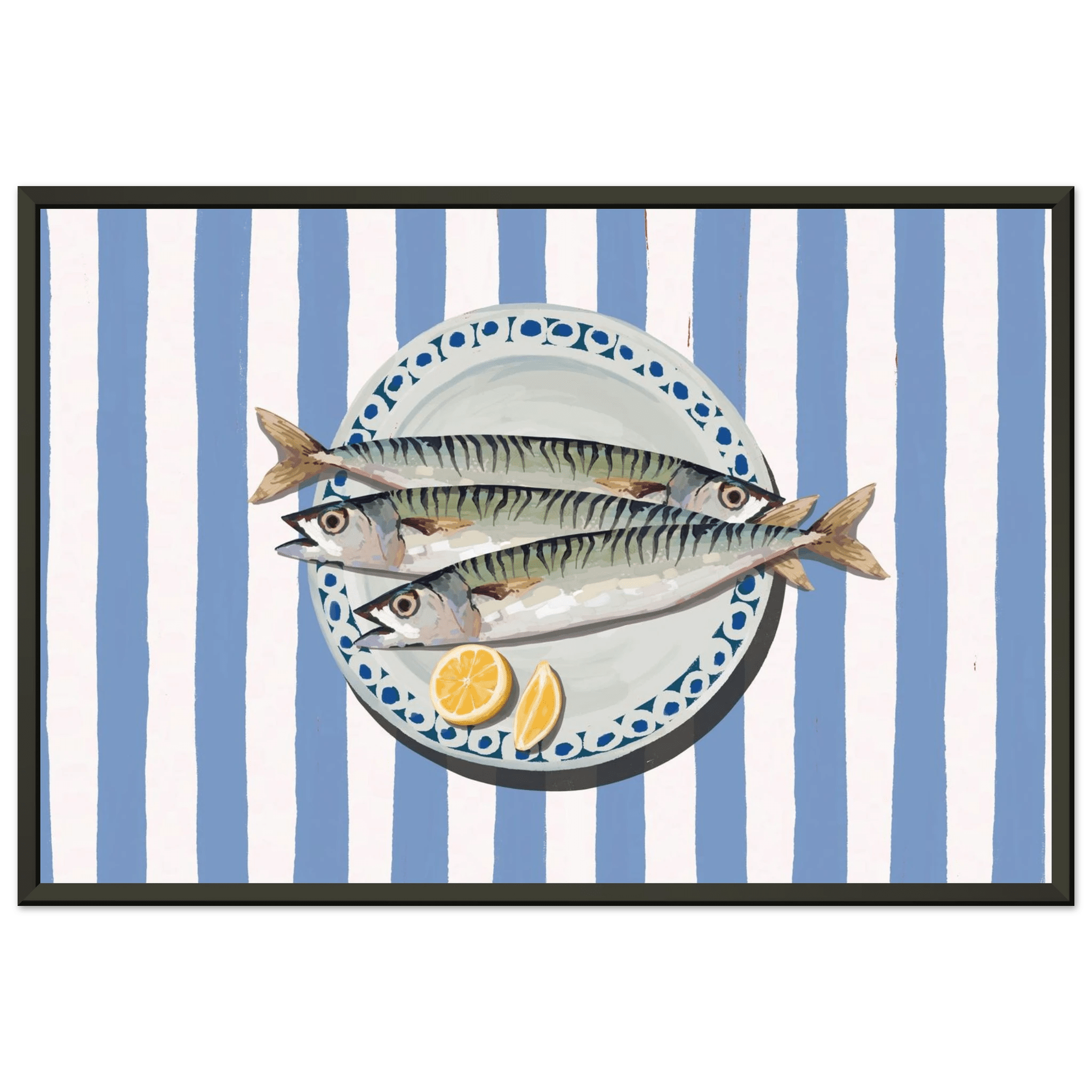 Sardines Print | Blue Stripe Fish Kitchen Wall Art | Coastal Food Poster - Evergreen Posters