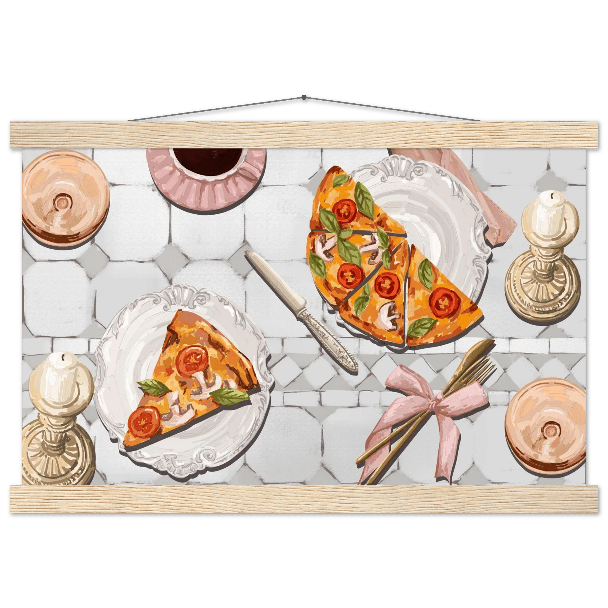 Pizza & Tea Kitchen Poster | Horizontal Food Wall Art | Italian Dining Room Print - Evergreen Posters