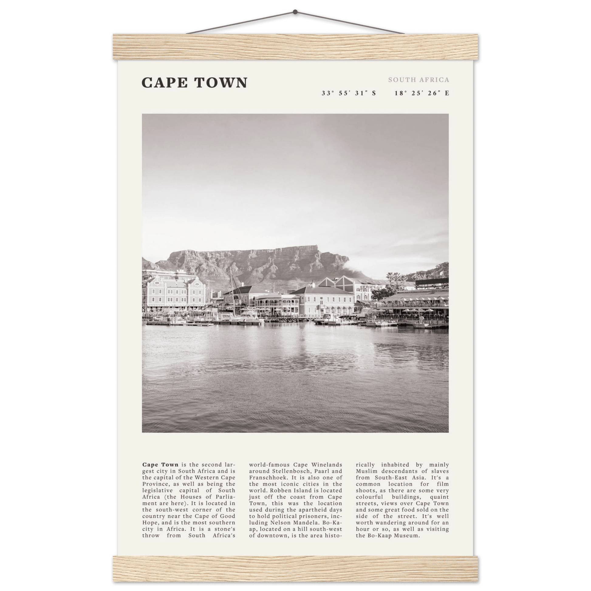 Cape Town Poster | Black & White Table Mountain Wall Art | South Africa Travel Print - Evergreen Posters