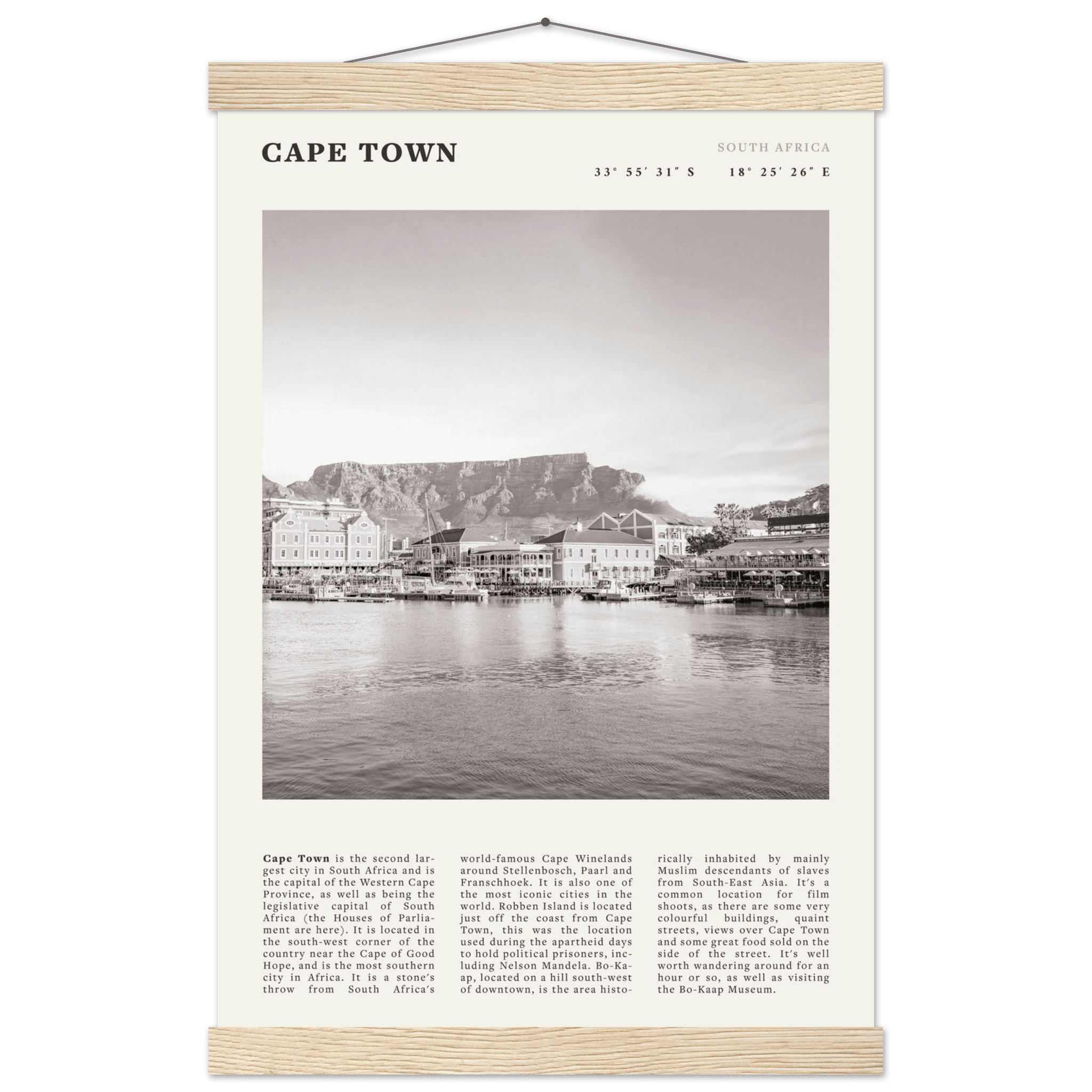 Cape Town Poster | Black & White Table Mountain Wall Art | South Africa Travel Print - Evergreen Posters