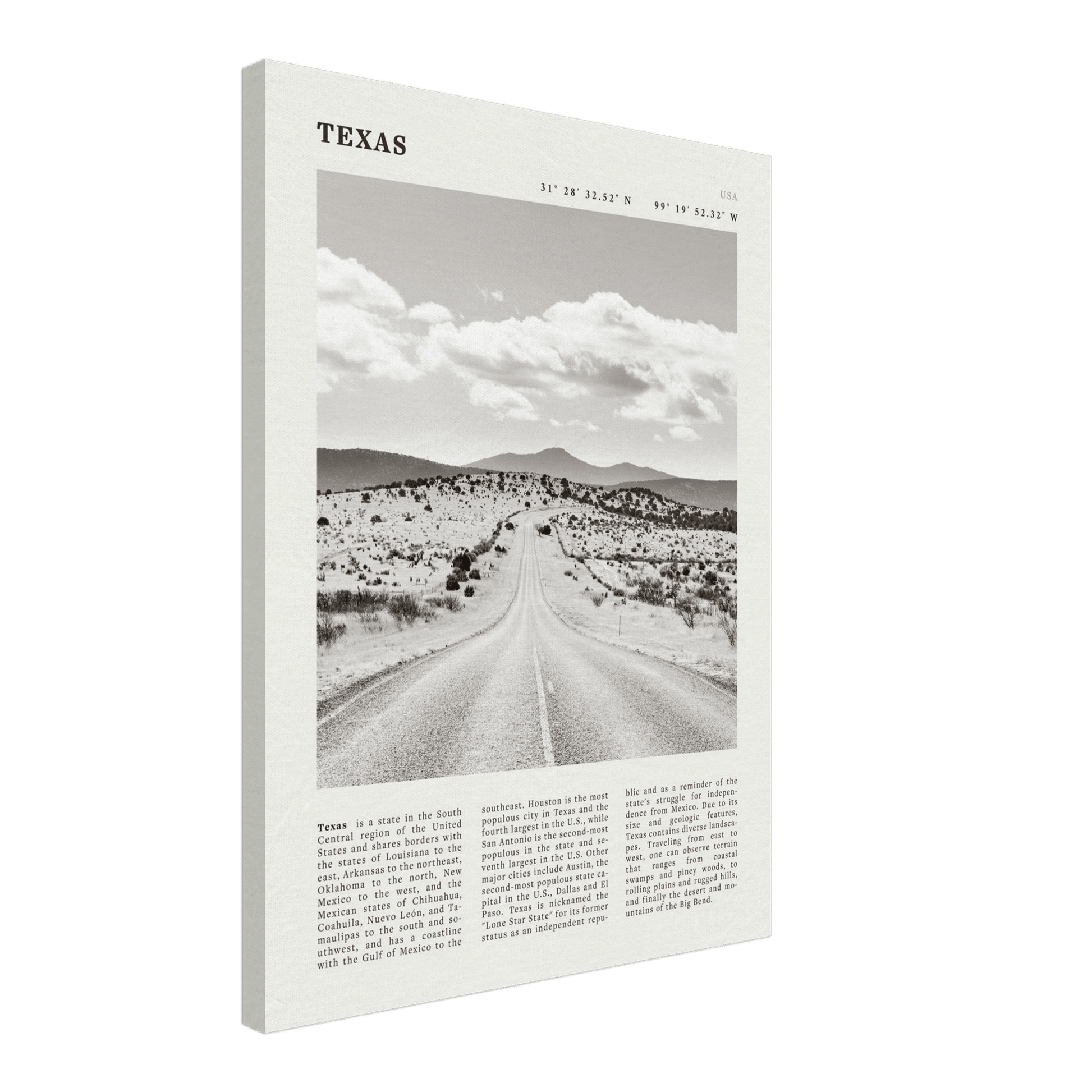 Texas Poster | Black & White Lone Star Road Wall Art | USA Travel Print Decor - Evergreen Posters